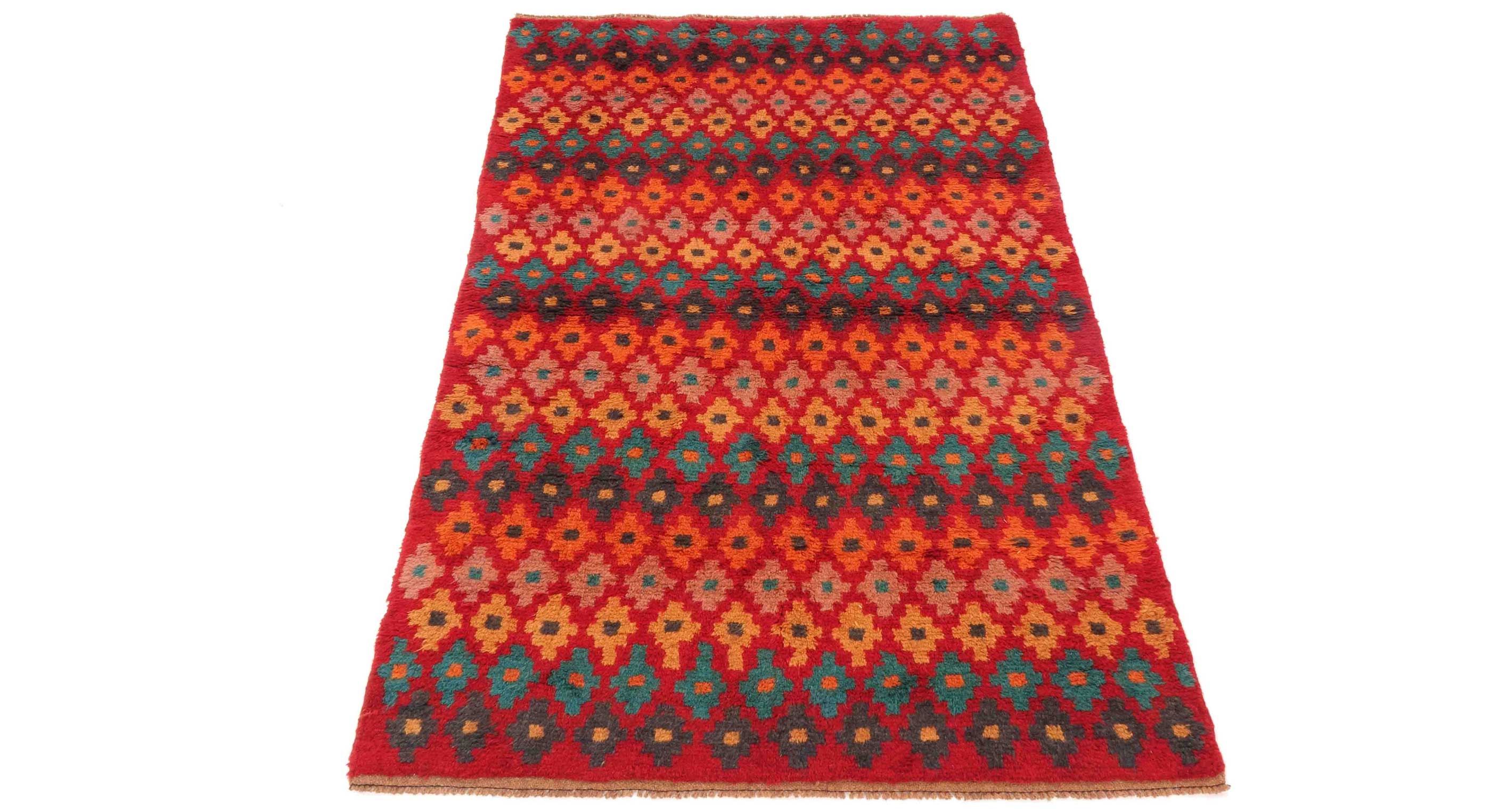 Gabbeh Teppich 110x170 Handgeknüpft Rot Streifen Orientalisch UNIKAT Kurzflor