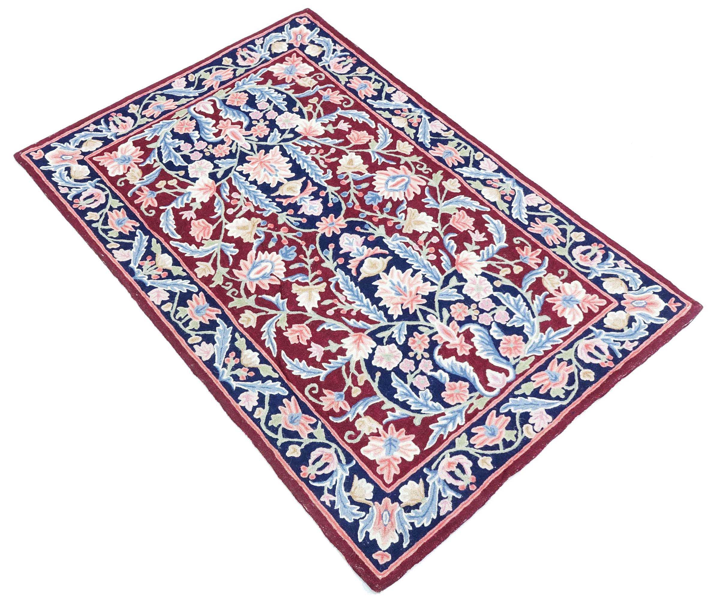 Chainstitch Kettenstich Teppich 80x120 Handgewebt Braun Blumenmuster Handarbeit Gewebt