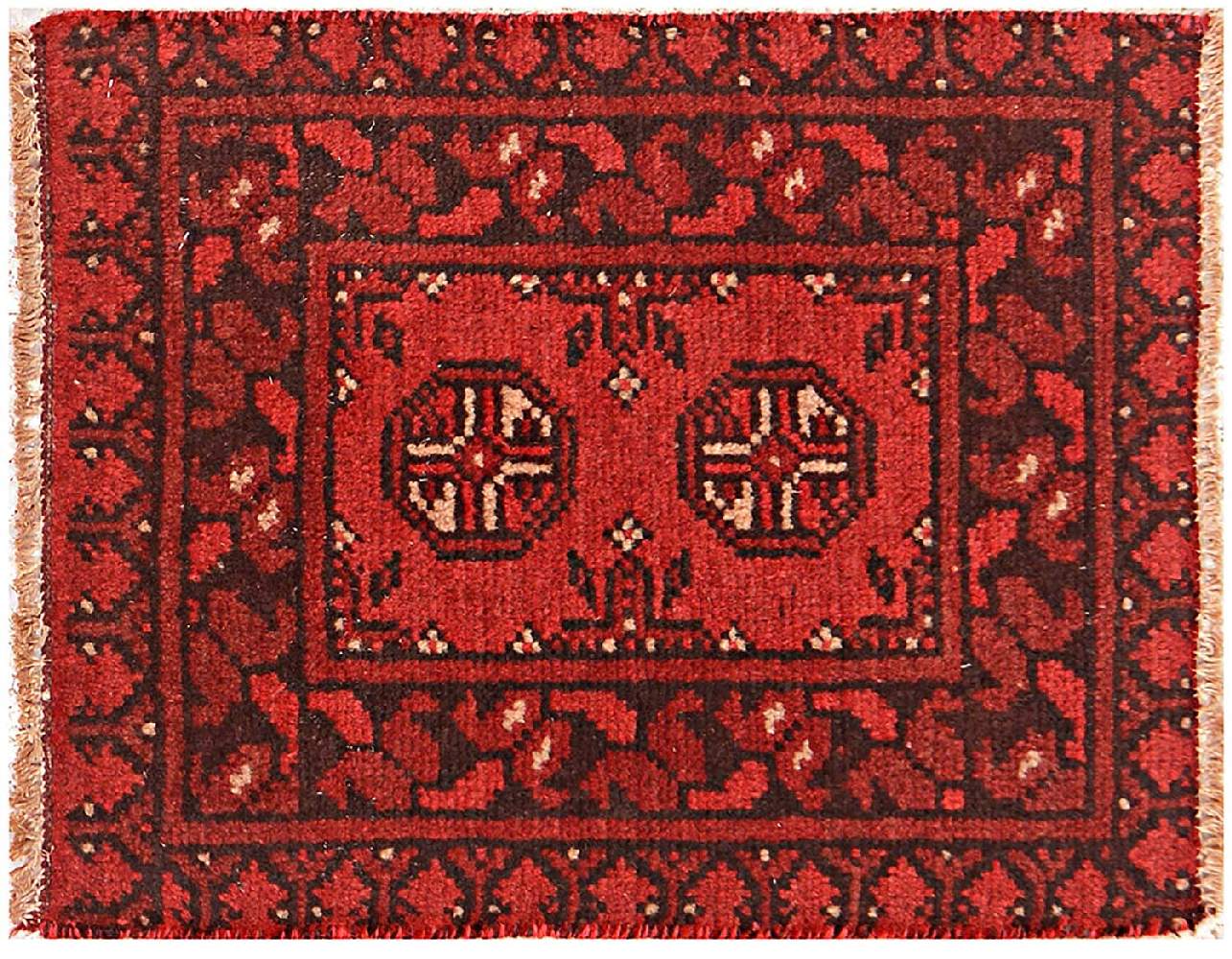 Afghan Aqcha Poshti Teppich 40x60 Handgeknüpft Rot Geometrisch Orient Kurzflor