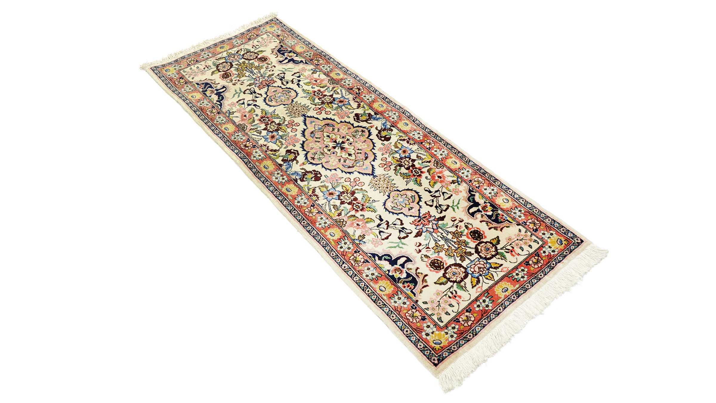 Perserteppich Sarough 60x170 Handgeknüpft Läufer Beige Medaillon Orientalisch UNIKAT