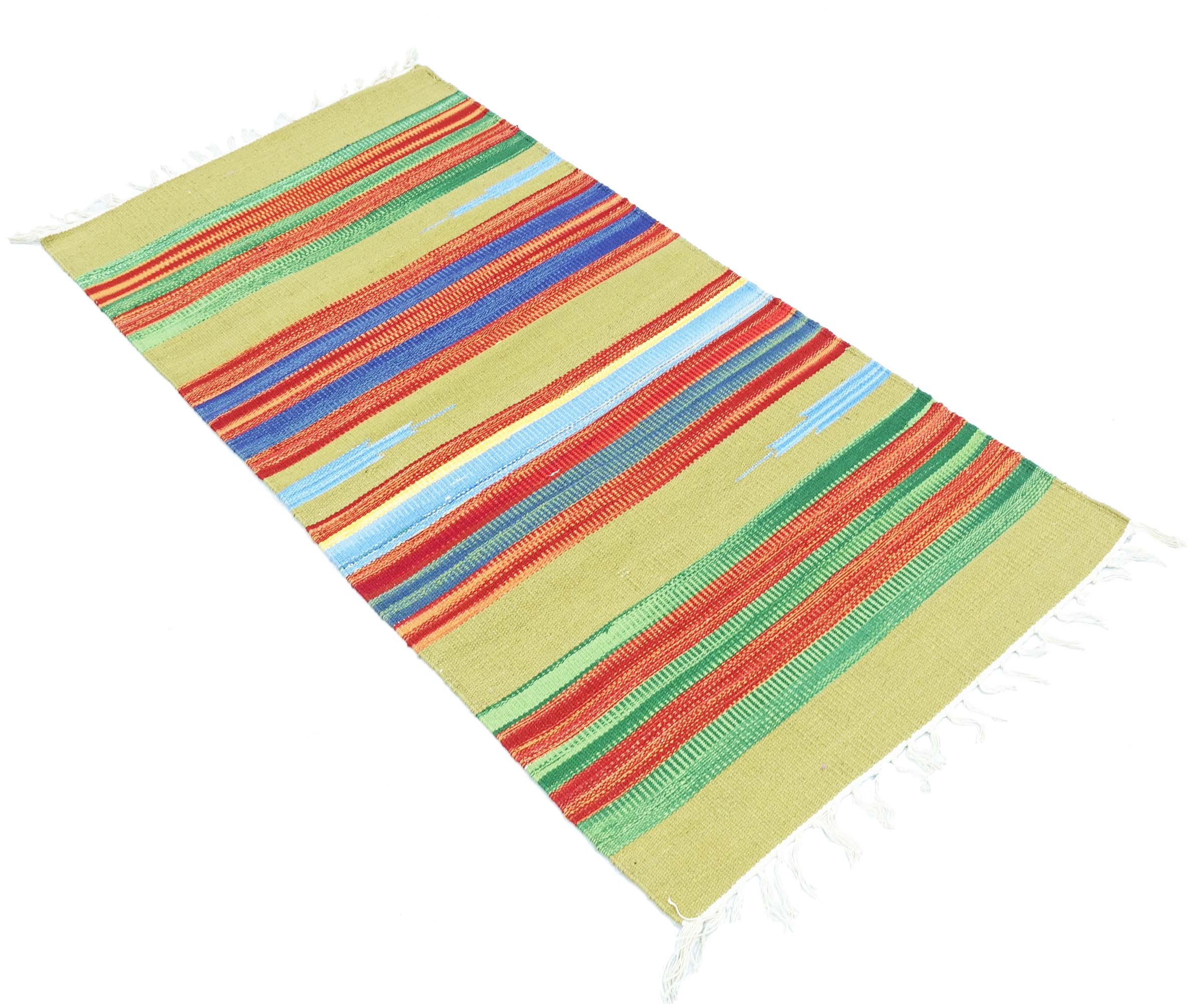 Knallbunter Kelim Teppich 60x120 Handgewebt Mehrfarbig Gestreift Handarbeit Gewebt