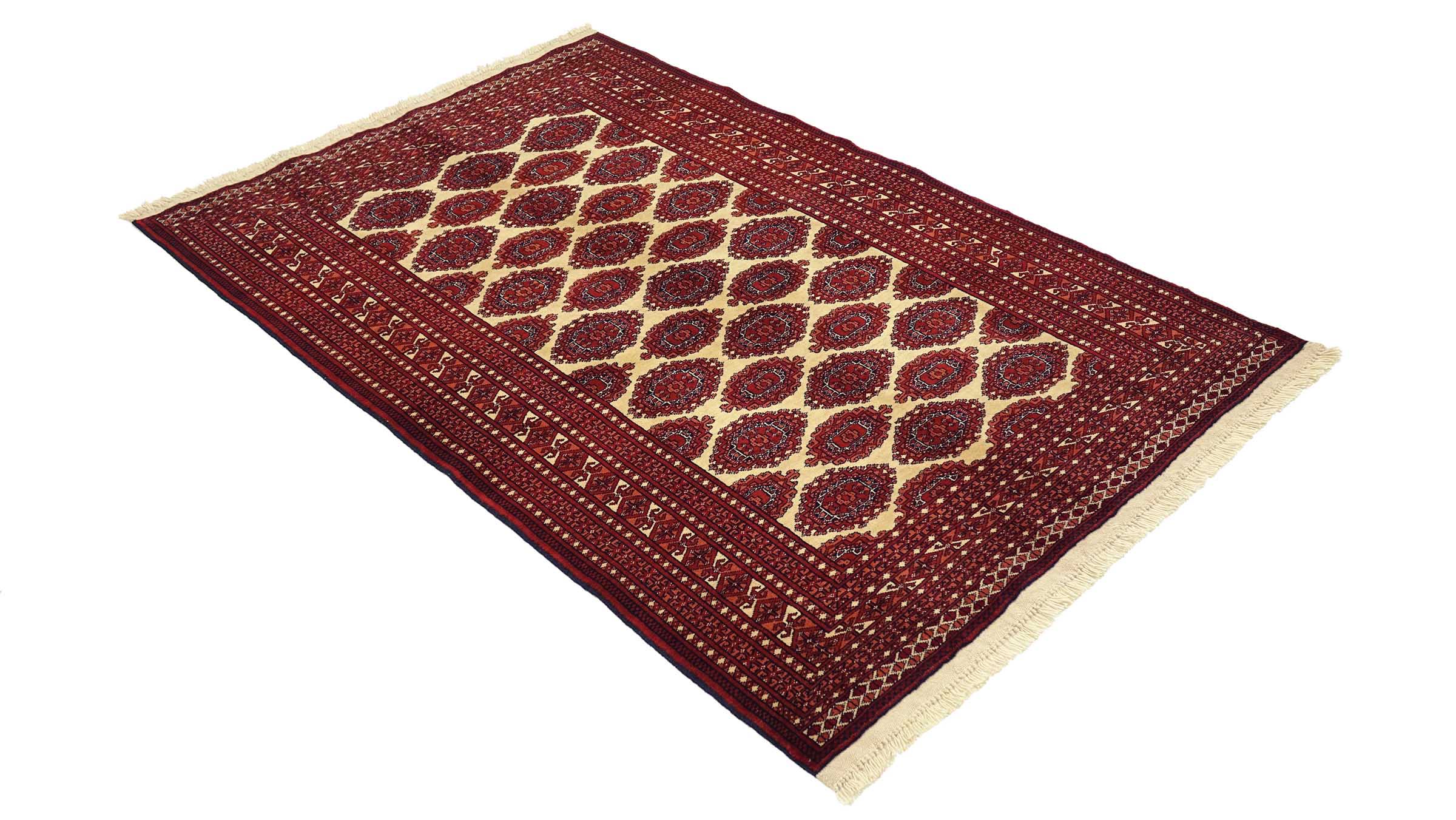 Afghan Teppich 120x180 Handgeknüpft Beige Geometrisch Orient Kurzflor Wohnzimmer