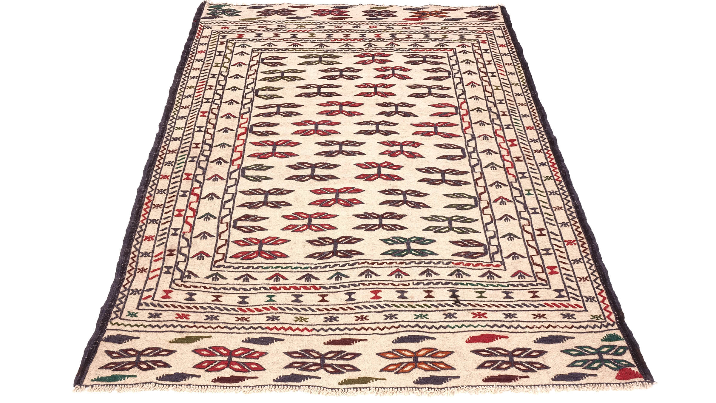 Afghan Kelim Gol Barjasta Teppich 140x200 Handgewebt Beige Geometrisch Handarbeit