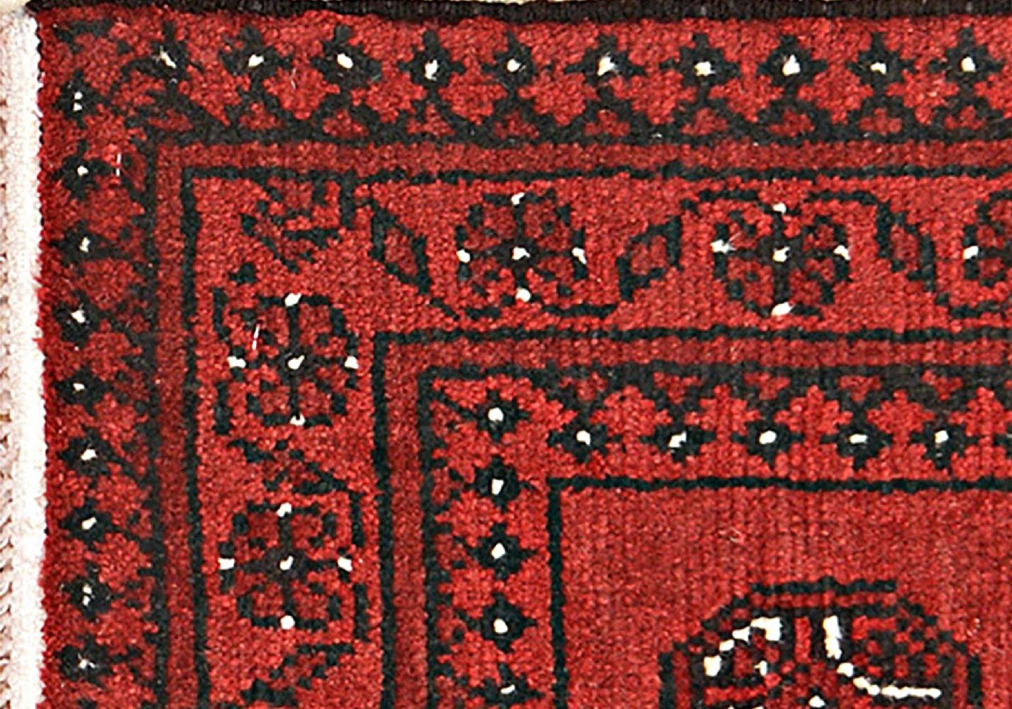 Afghan Aqcha Poshti Teppich 40x60 Handgeknüpft Rot Geometrisch Orient Kurzflor