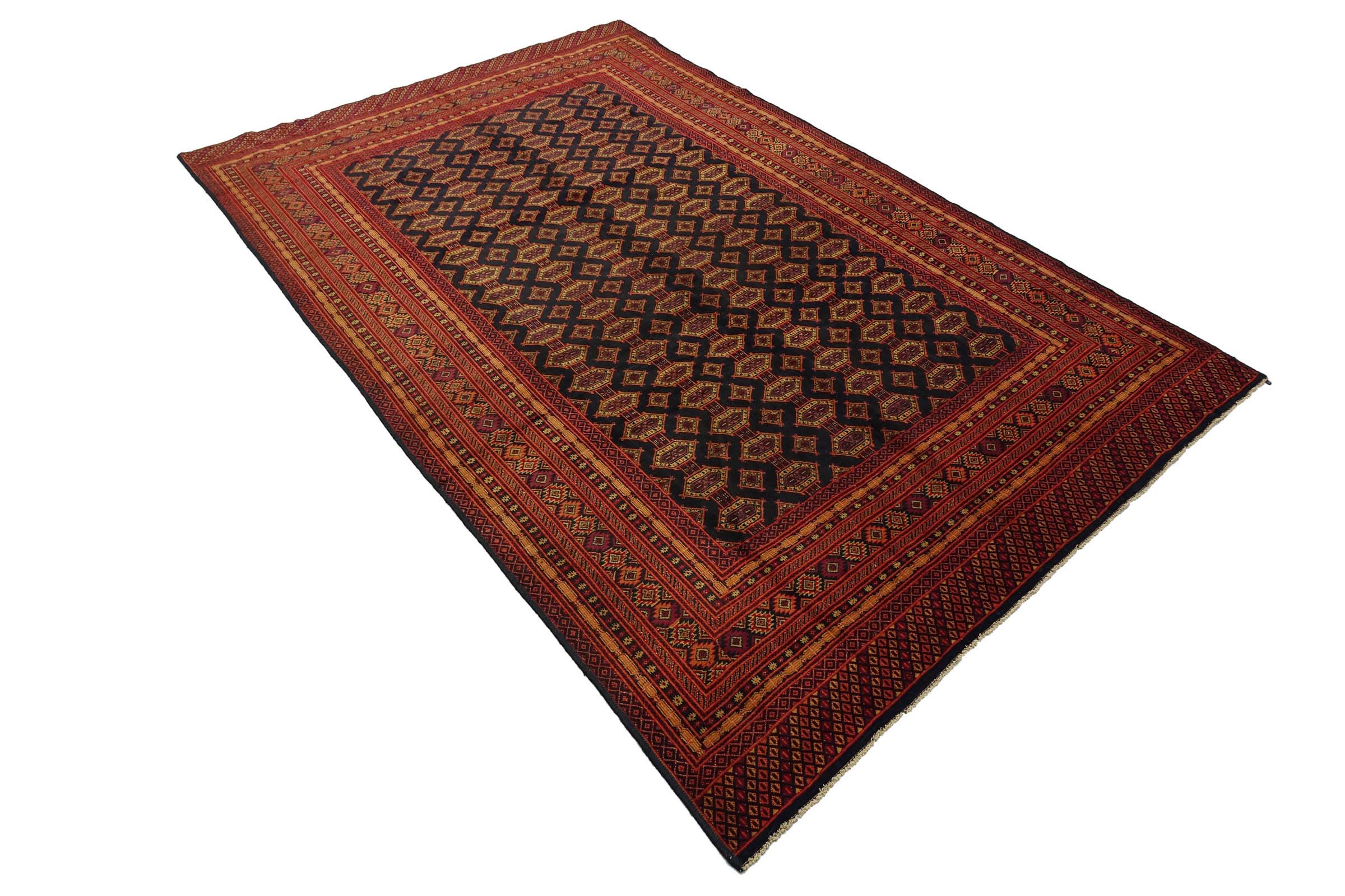 Afghan Mauri 200x300 Handgeknüpft Teppich Blau Geometrisch Kurzflor Orient Rug