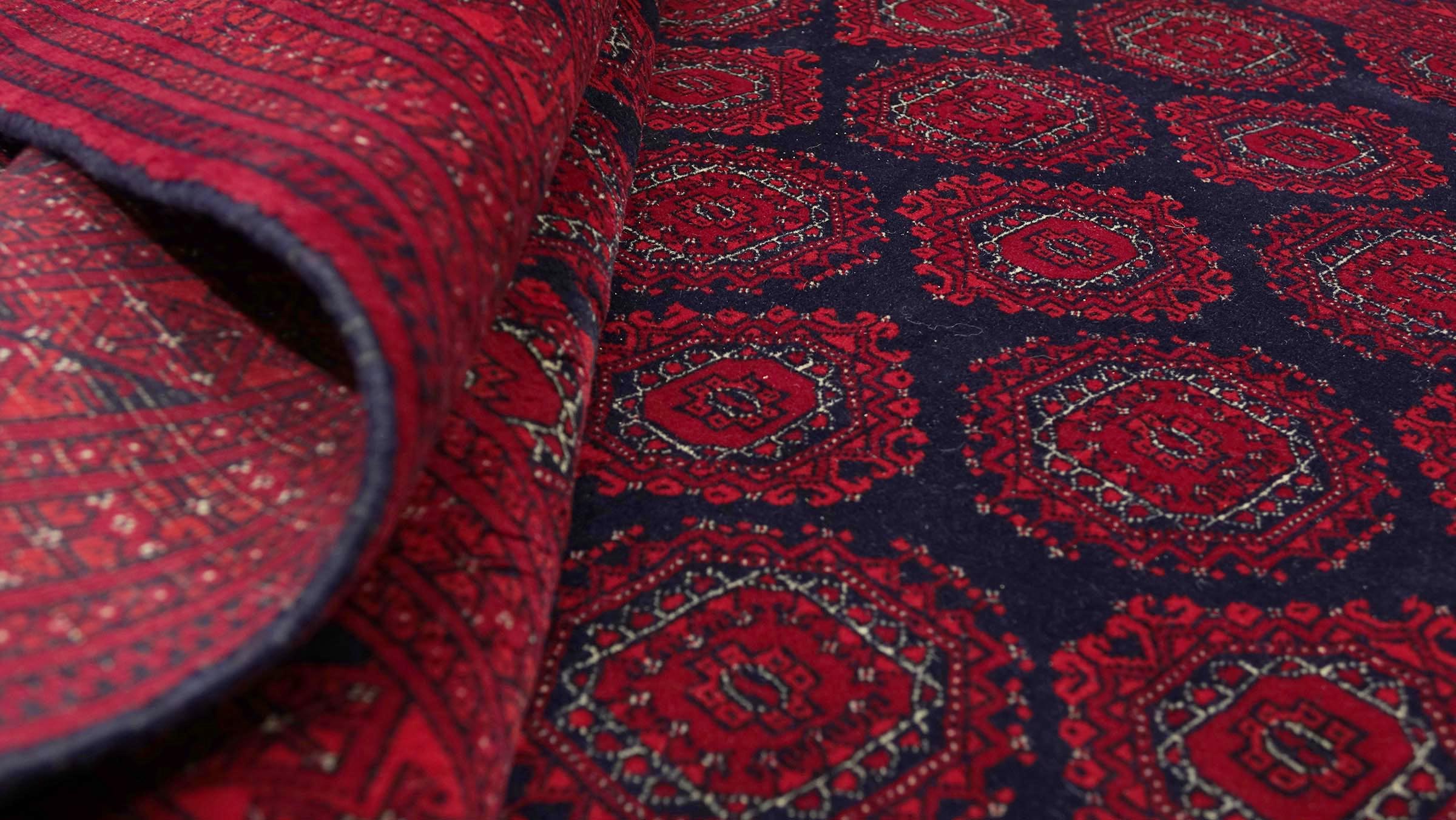 Afghan Teppich 200x300 Handgeknüpft Rot Geometrisch Orient Kurzflor Wohnzimmer