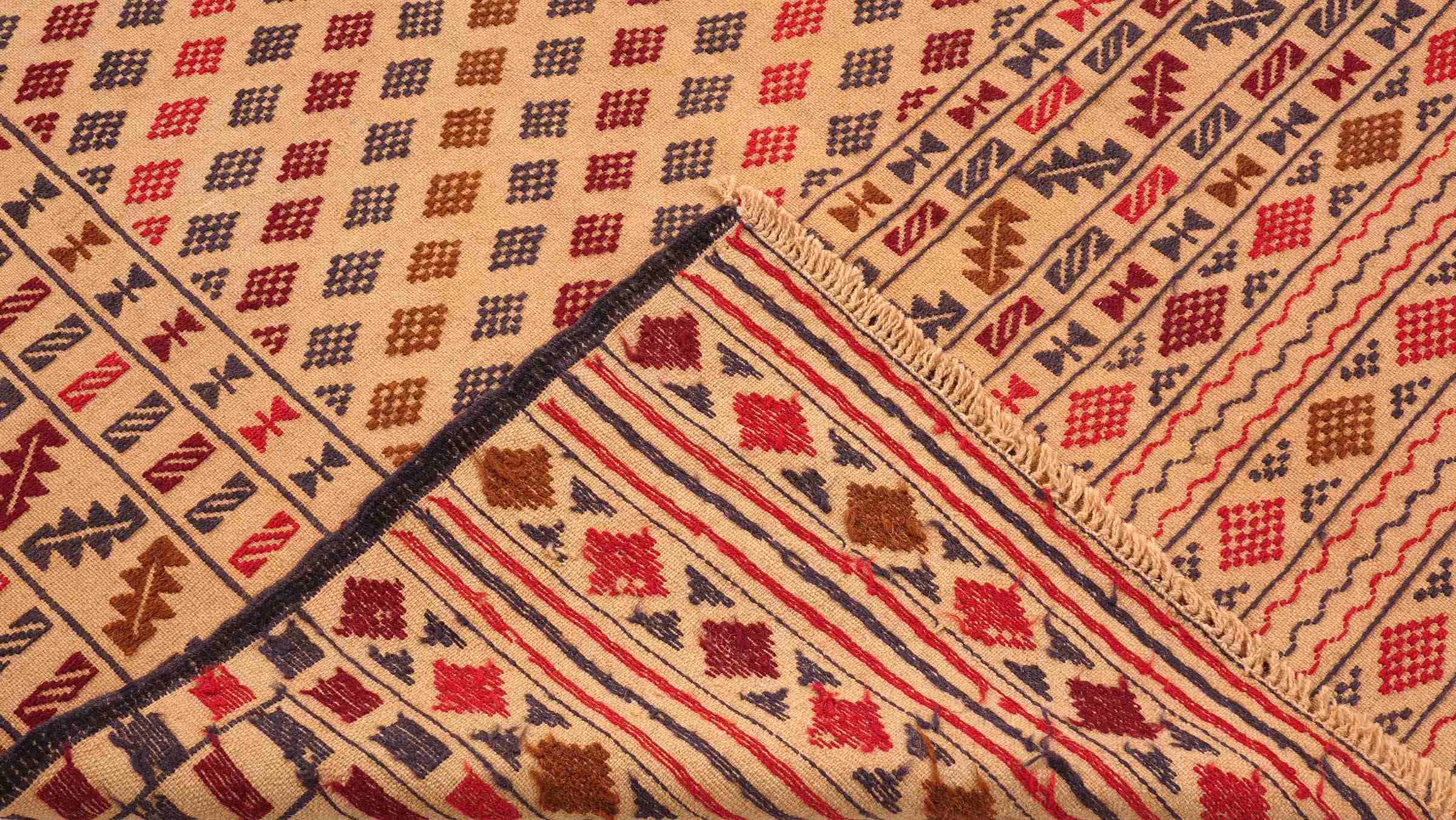 Afghan Kelim Gol Barjasta Teppich 120x180 Handgewebt Gold Geometrisch Handarbeit Gewebt