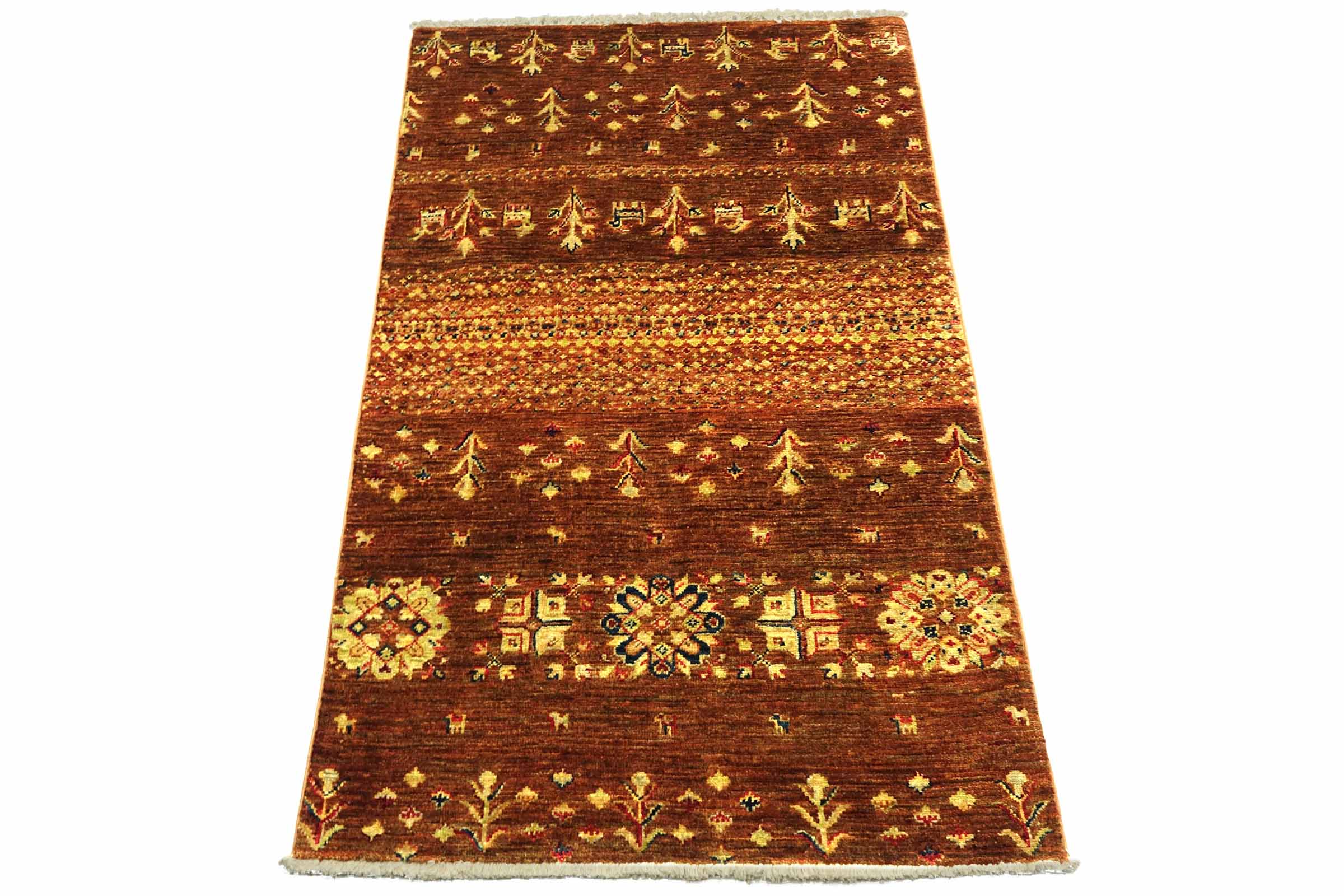 Afghan Khorjin Shaal 80x120 Handgeknüpft Orientteppich Braun Blume Wolle