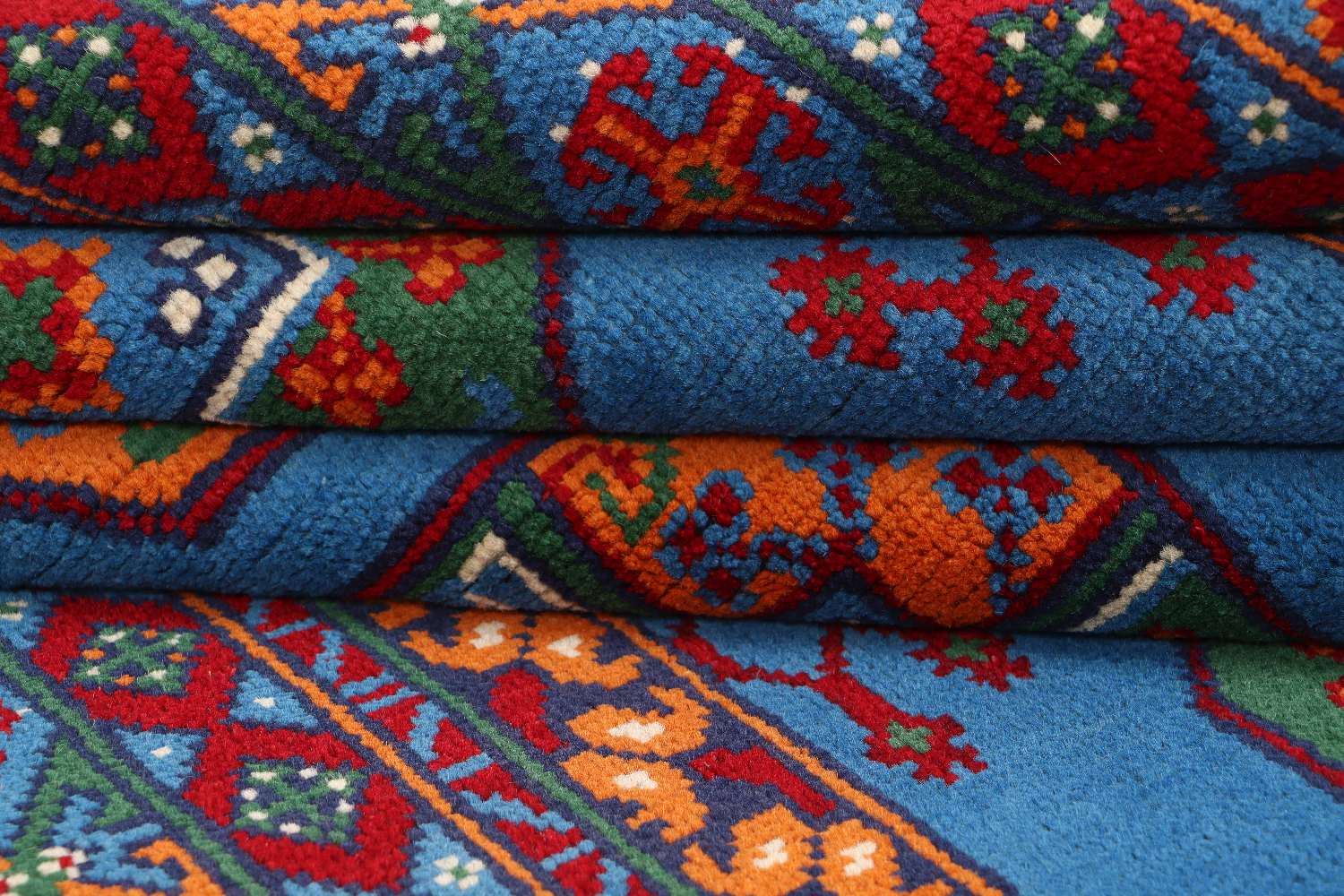 Afghan Akcha Rang Dar Teppich 150x200 Handgeknüpft Blau Durchgemustert Orient Kurzflor
