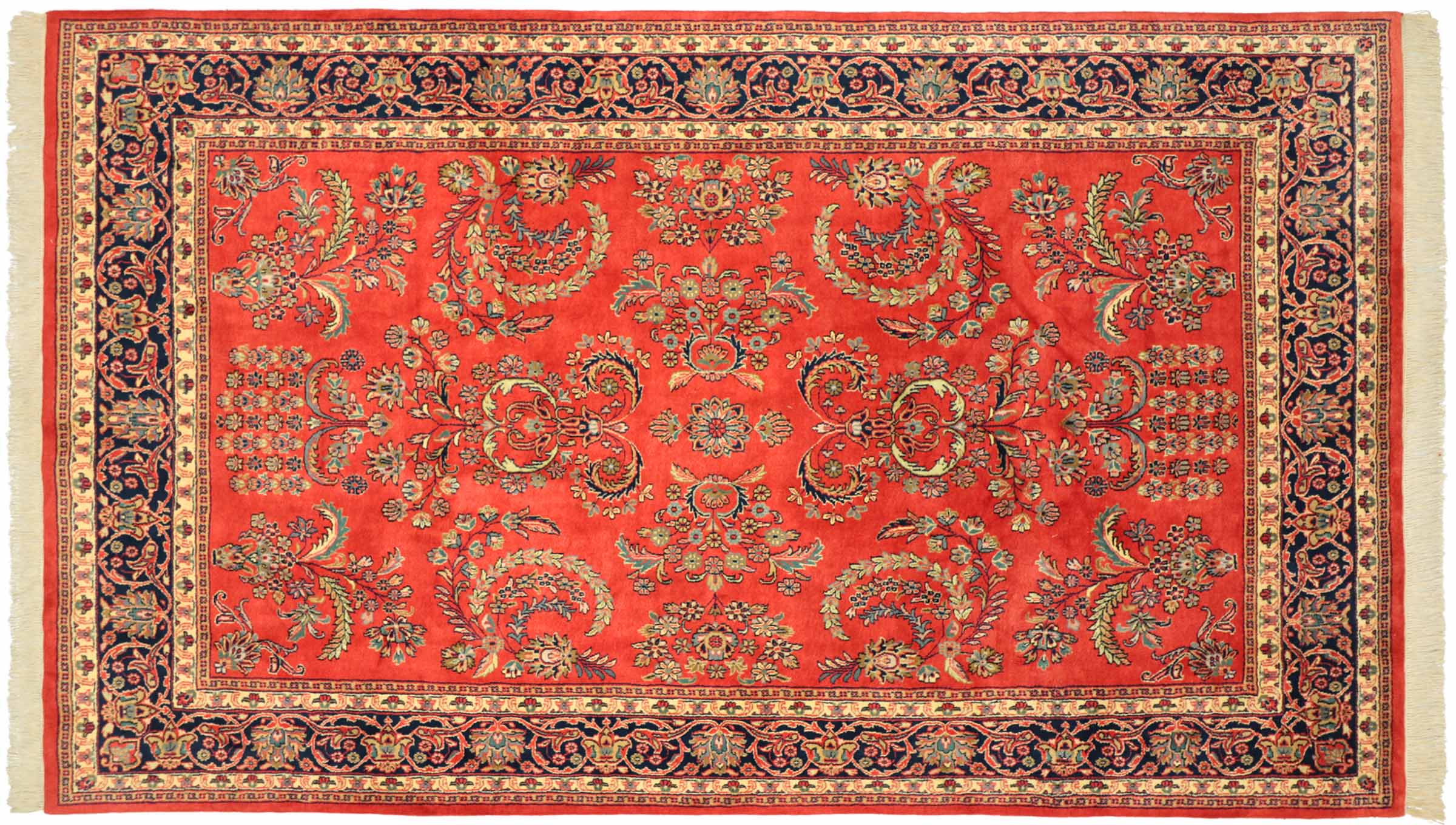 Sarough Teppich 200x300 Handgeknüpft Orange Floral Wolle Kurzflor Rug