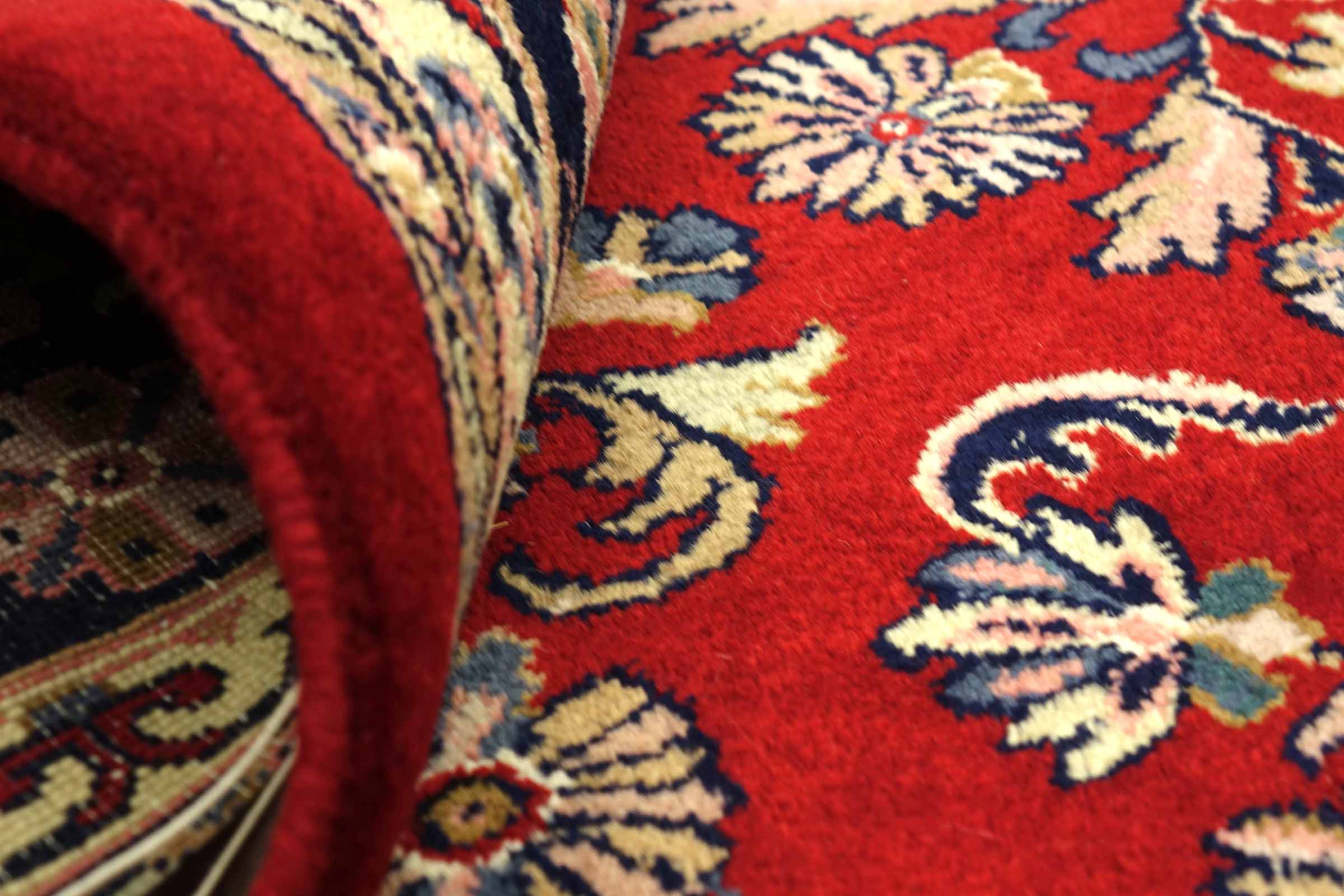 Sarough Teppich 200x380 Handgeknüpft Rot Floral Wolle Kurzflor Rug