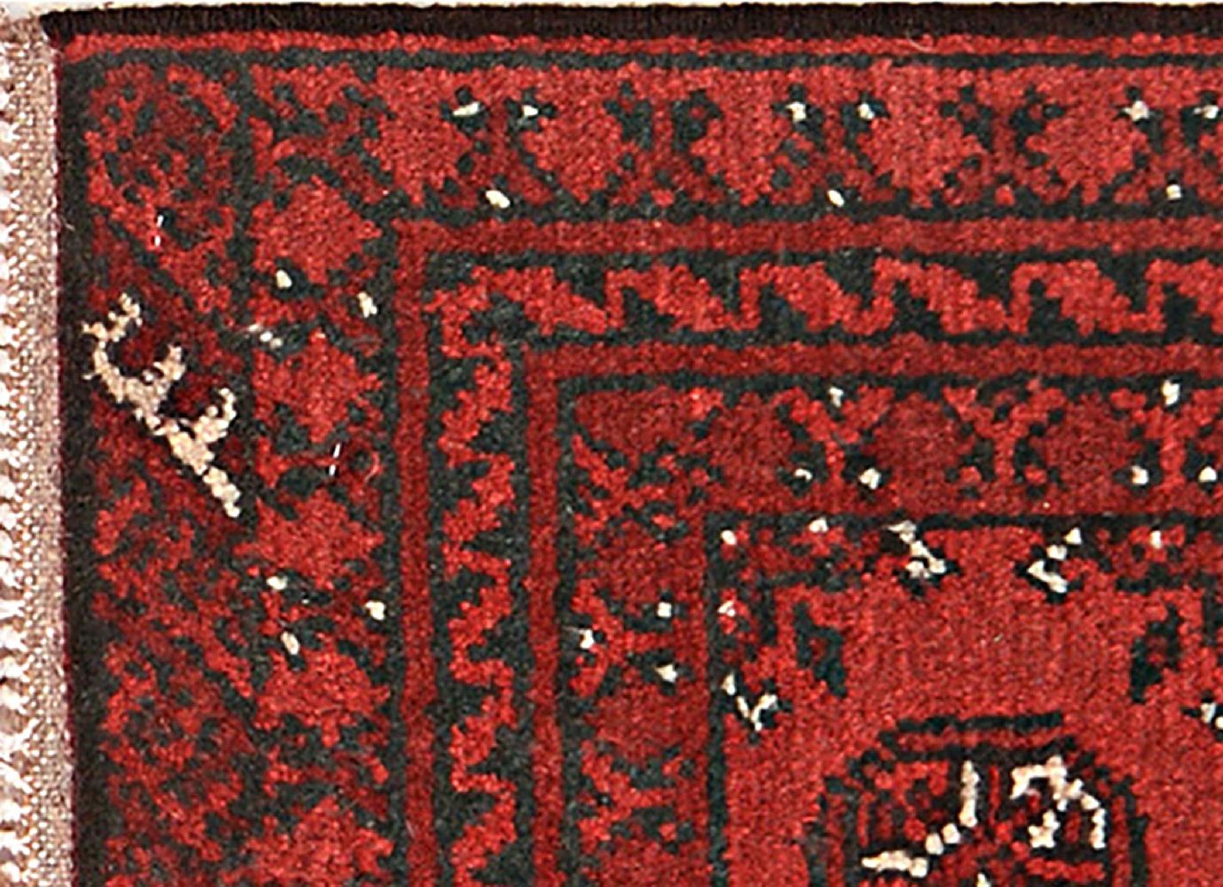 Afghan Aqcha Poshti Teppich 40x60 Handgeknüpft Rot Geometrisch Orient Kurzflor
