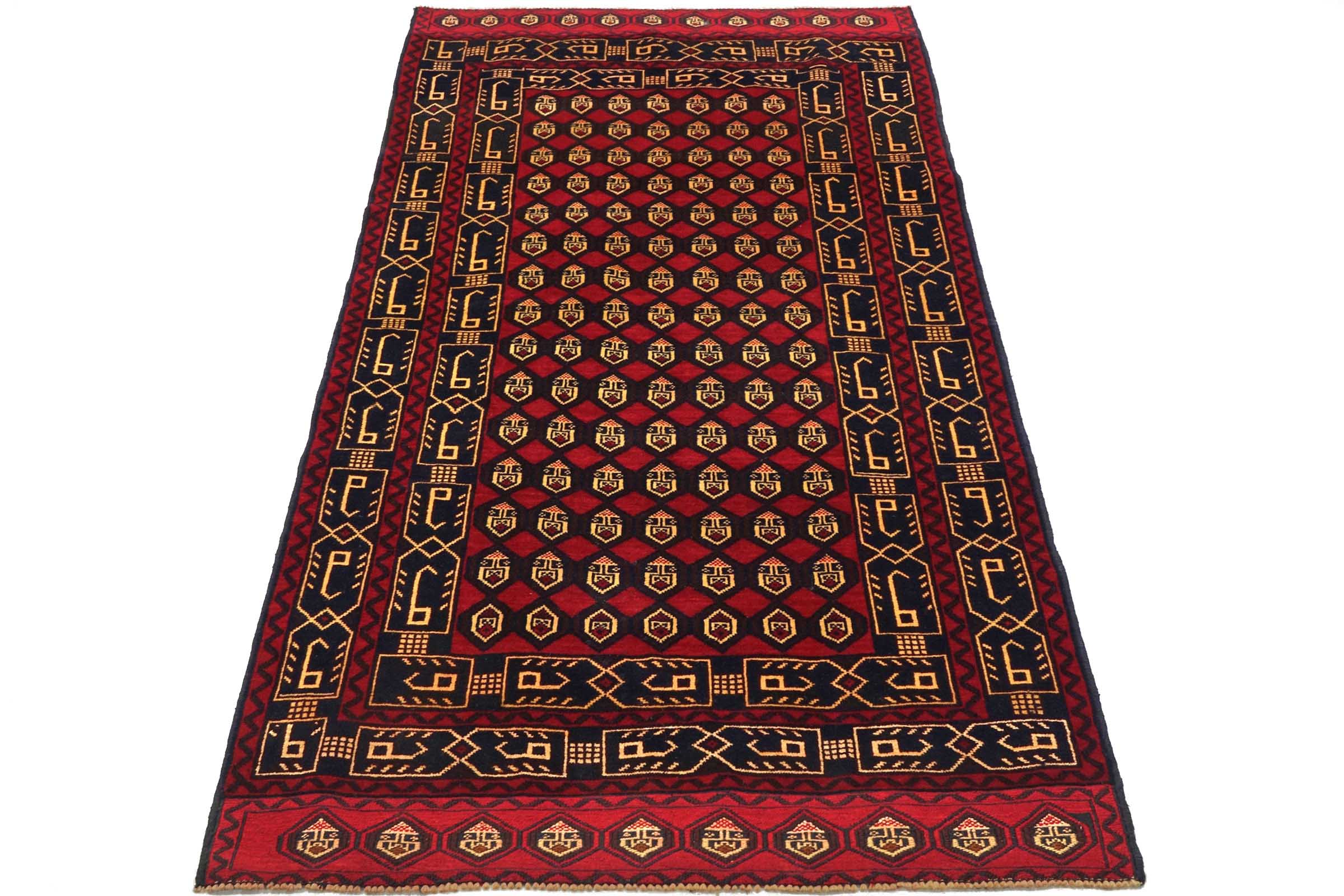 Afghan Belutsch Baluch 120x210 Handgeknüpft Orientteppich Rot Durchgemustert
