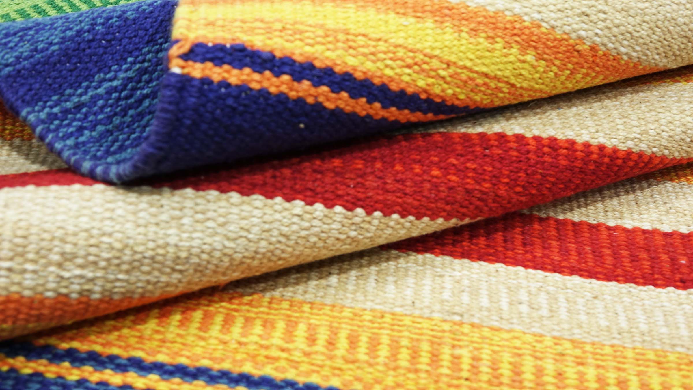 Knallbunter Kelim Teppich 60x120 Handgewebt Mehrfarbig Streifen Handarbeit Gewebt