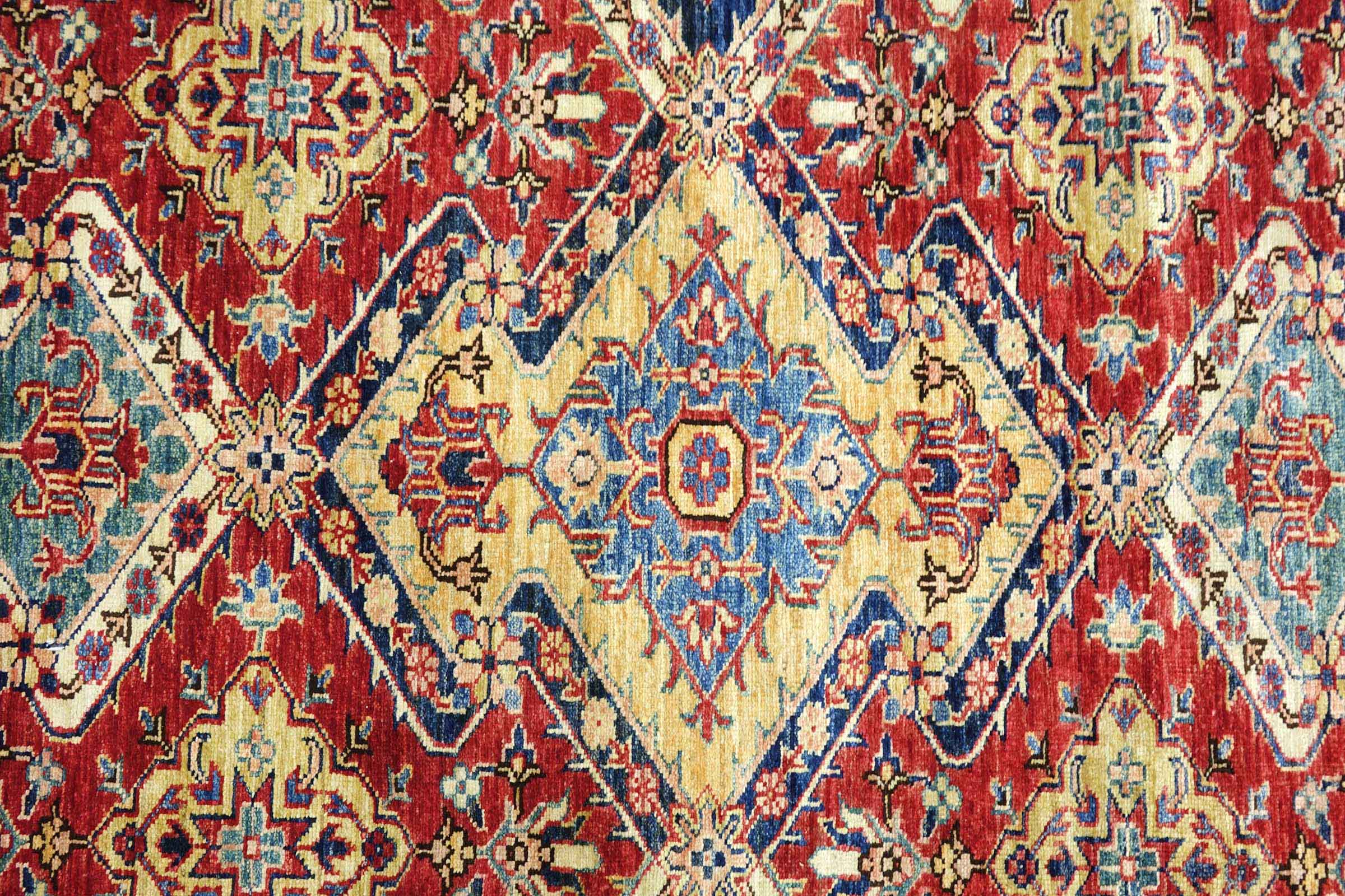 Afghan Feiner Kazak Teppich 240x310 Handgeknüpft Rot Geometrisch Orient Kurzflor
