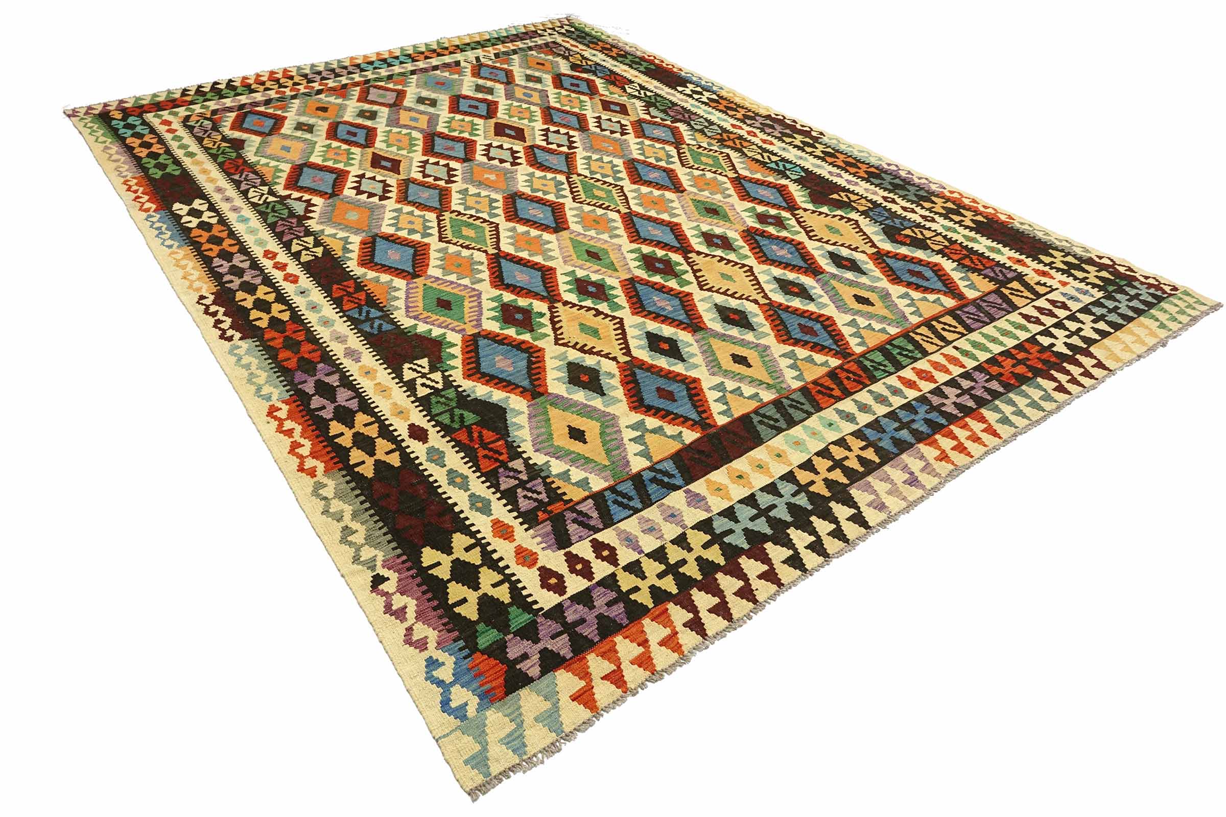Afghan Maimana Kelim Bunt 250x350 Handgewebt Teppich Bunt Geometrisch Orient