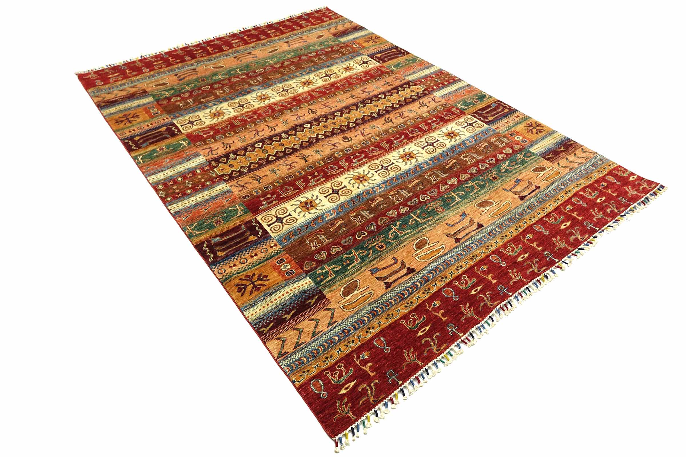 Afghan Khorjin Shaal 200x300 Handgeknüpft Orientteppich Rot Bildmotive Wolle