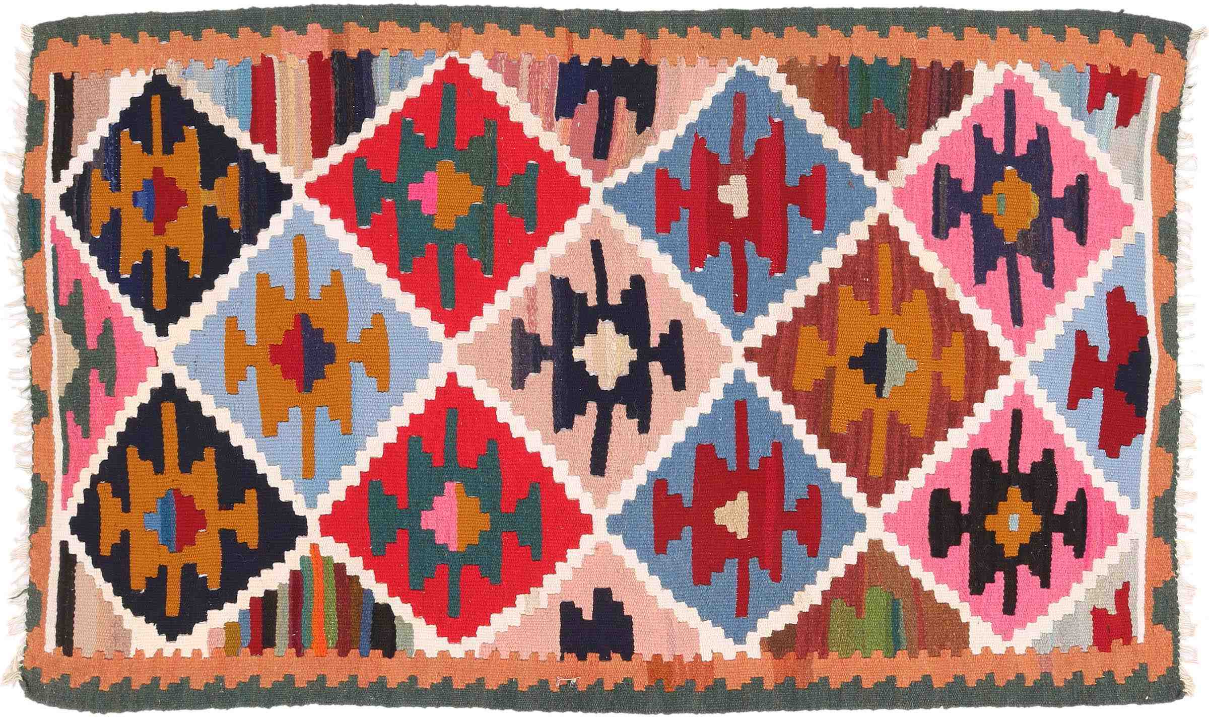 Perserteppich Kelim Ardebil 90x150 Handgewebt Blau Geometrisch Handarbeit Zimmer