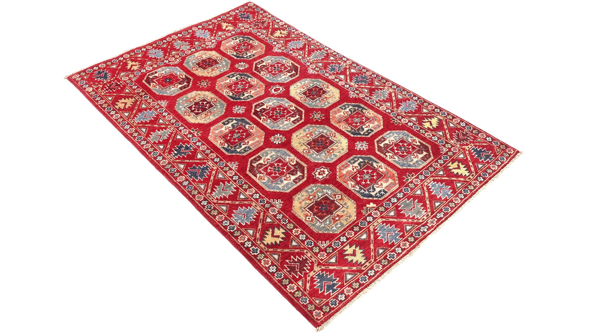 Afghan Kazak Elefantenfuß Teppich 120x180 Handgeknüpft Rot Durchgemustert Orient