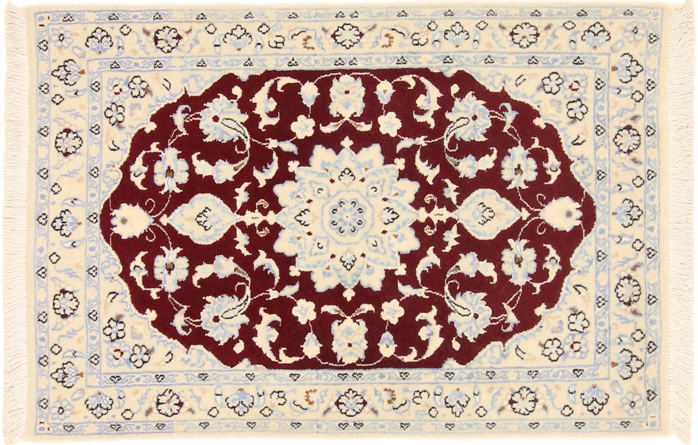 Perserteppich Nain 9LA 60x90 Handgeknüpft Weiß Medaillon Orientalisch UNIKAT Kurzflor