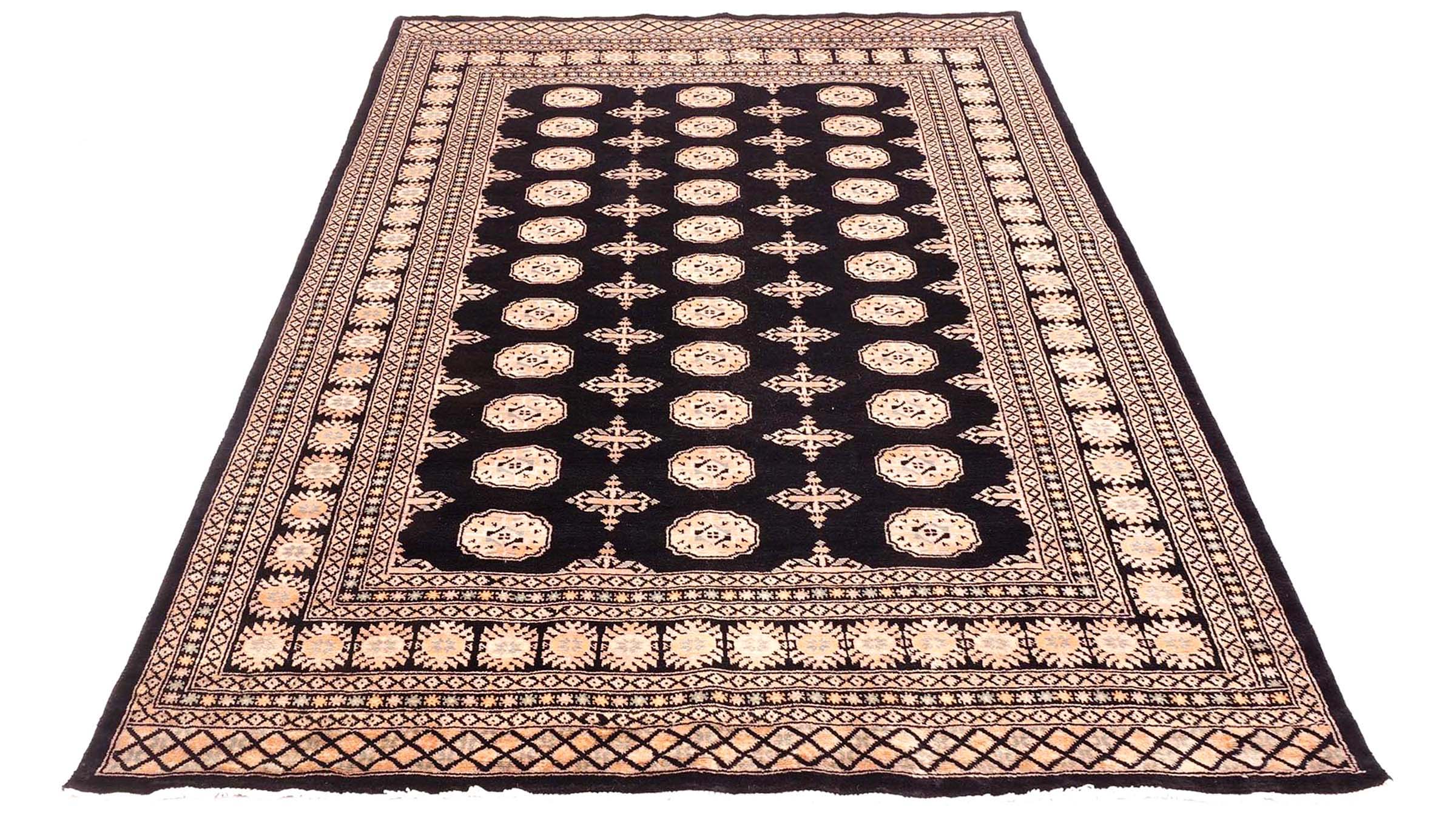 Pakistan Buchara 3ply Teppich 170x240 Handgeknüpft Schwarz Geometrisch Orient Kurzflor