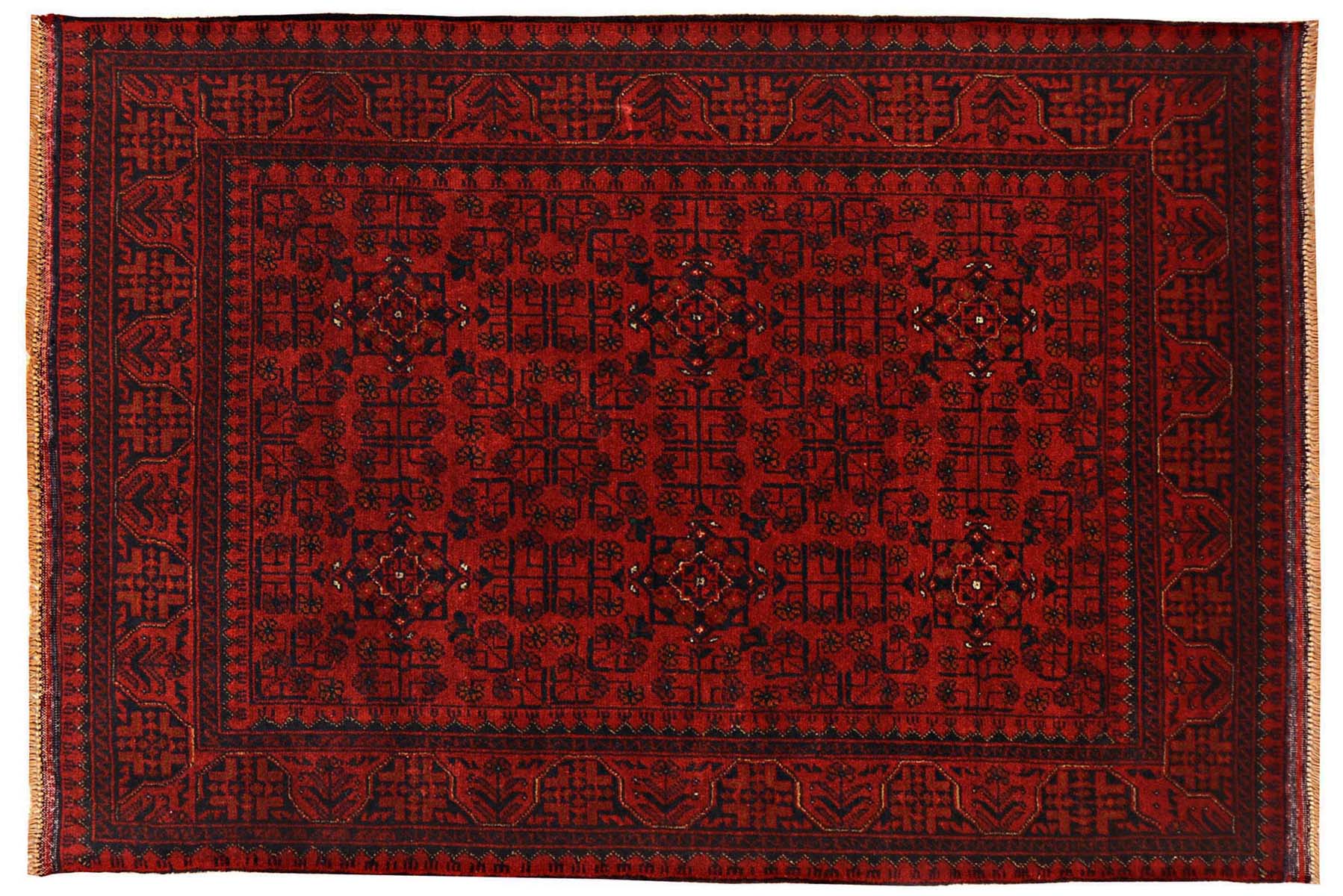 Afghan Khal Mohammadi Teppich 100x150 Handgeknüpft Braun Geometrisch Orient Kurzflor