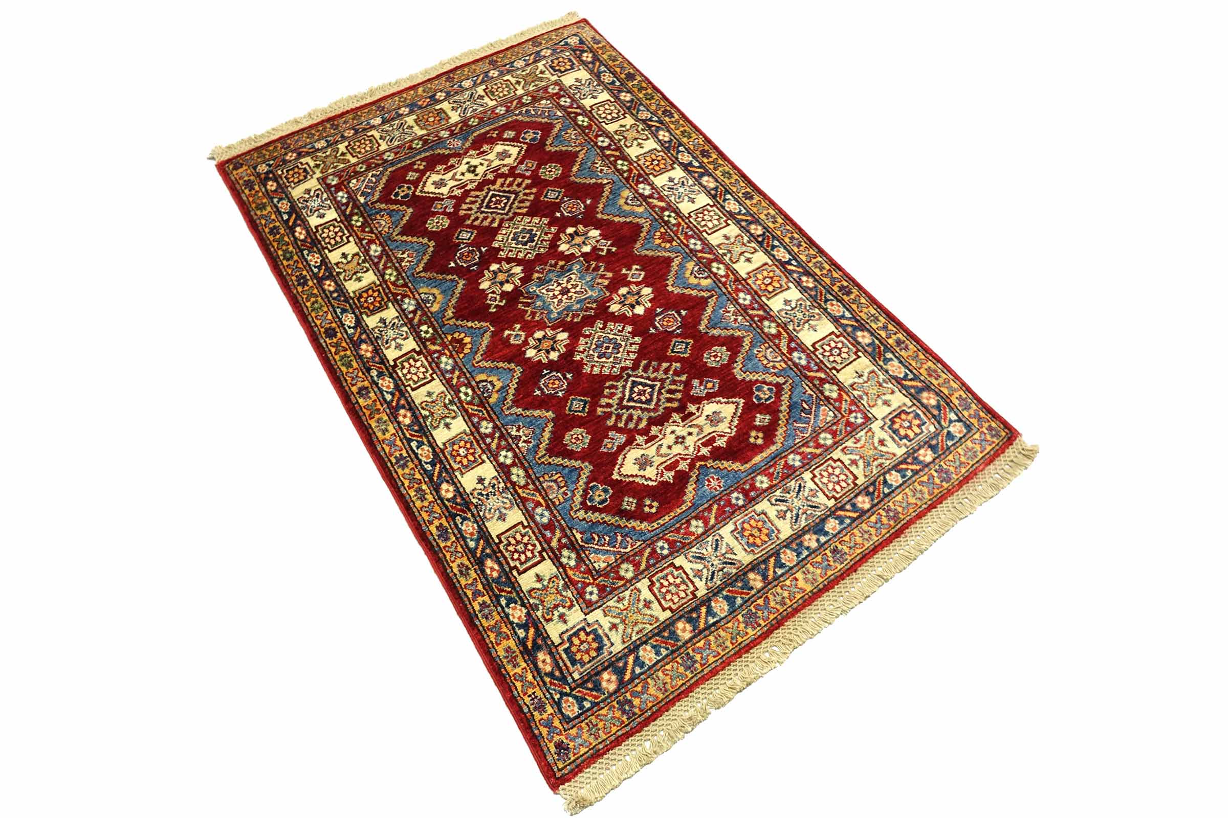 Afghan Kazak Fein 100x150 Handgeknüpft Orientteppich Rot Umrandung Wolle