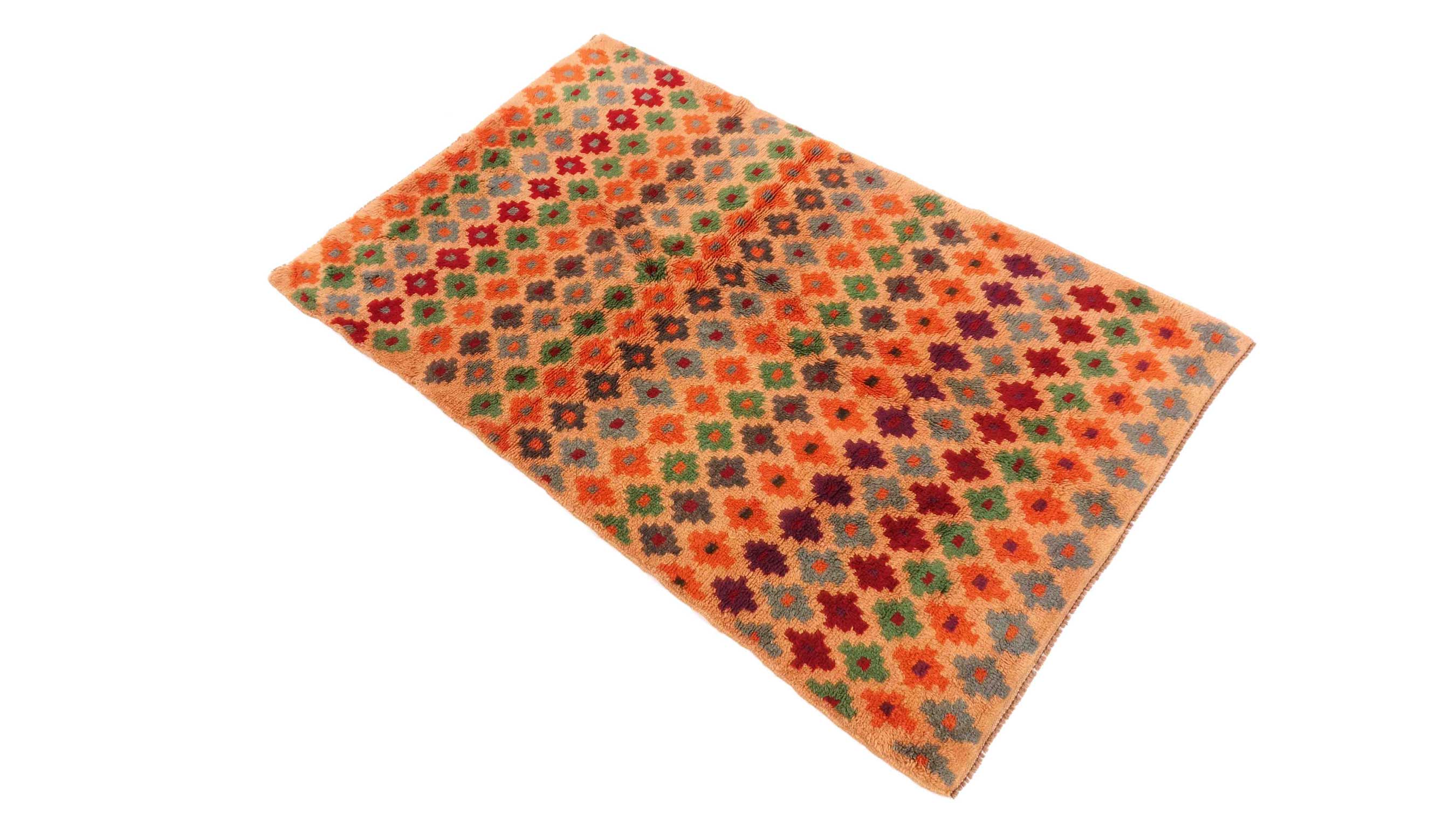 Gabbeh Teppich 120x180 Handgeknüpft Goldgelb Durchgemustert Orientalisch UNIKAT