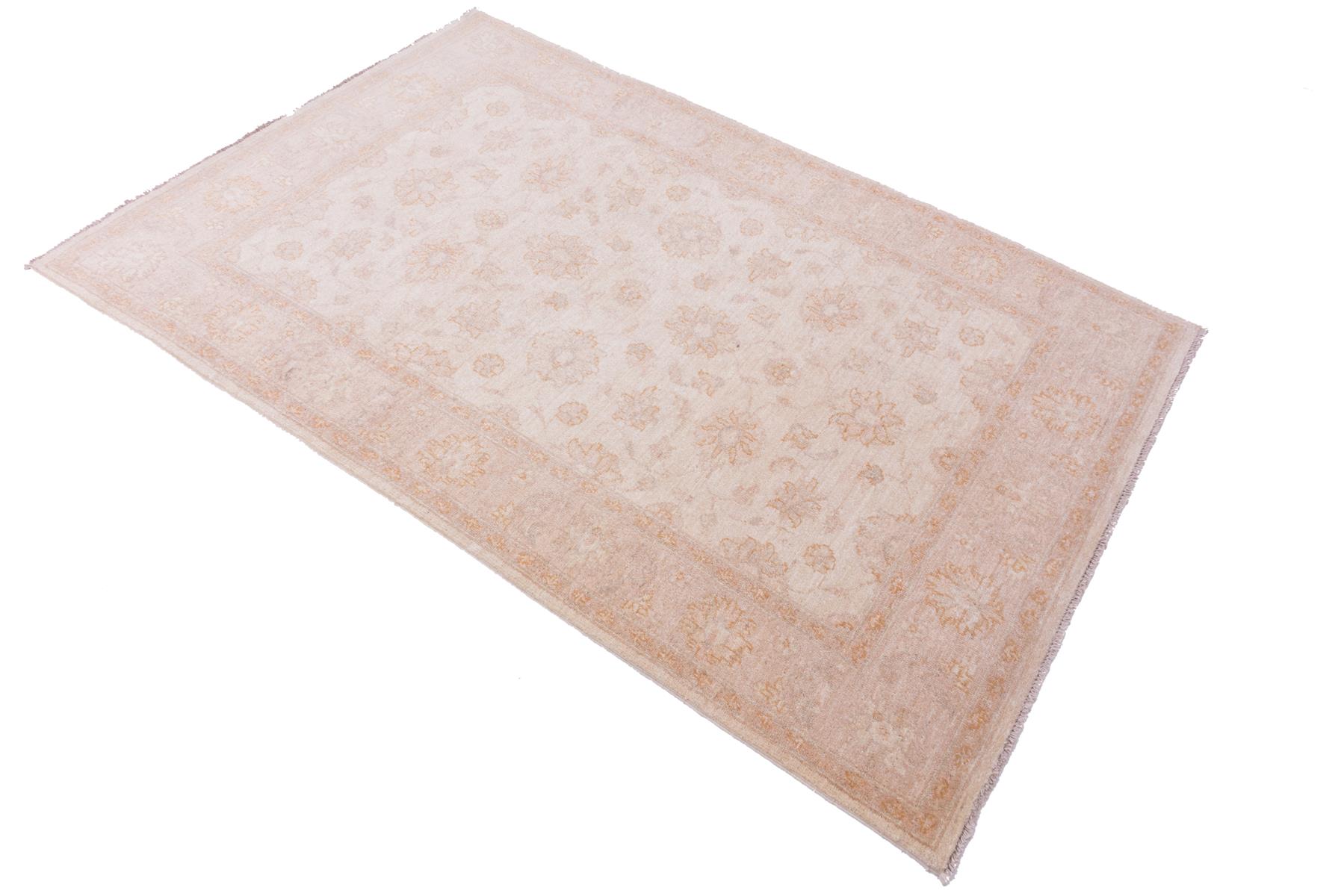 Afghan Chobi Ziegler 120x180 Handgeknüpft Teppich Beige Orientalisch Kurzflor