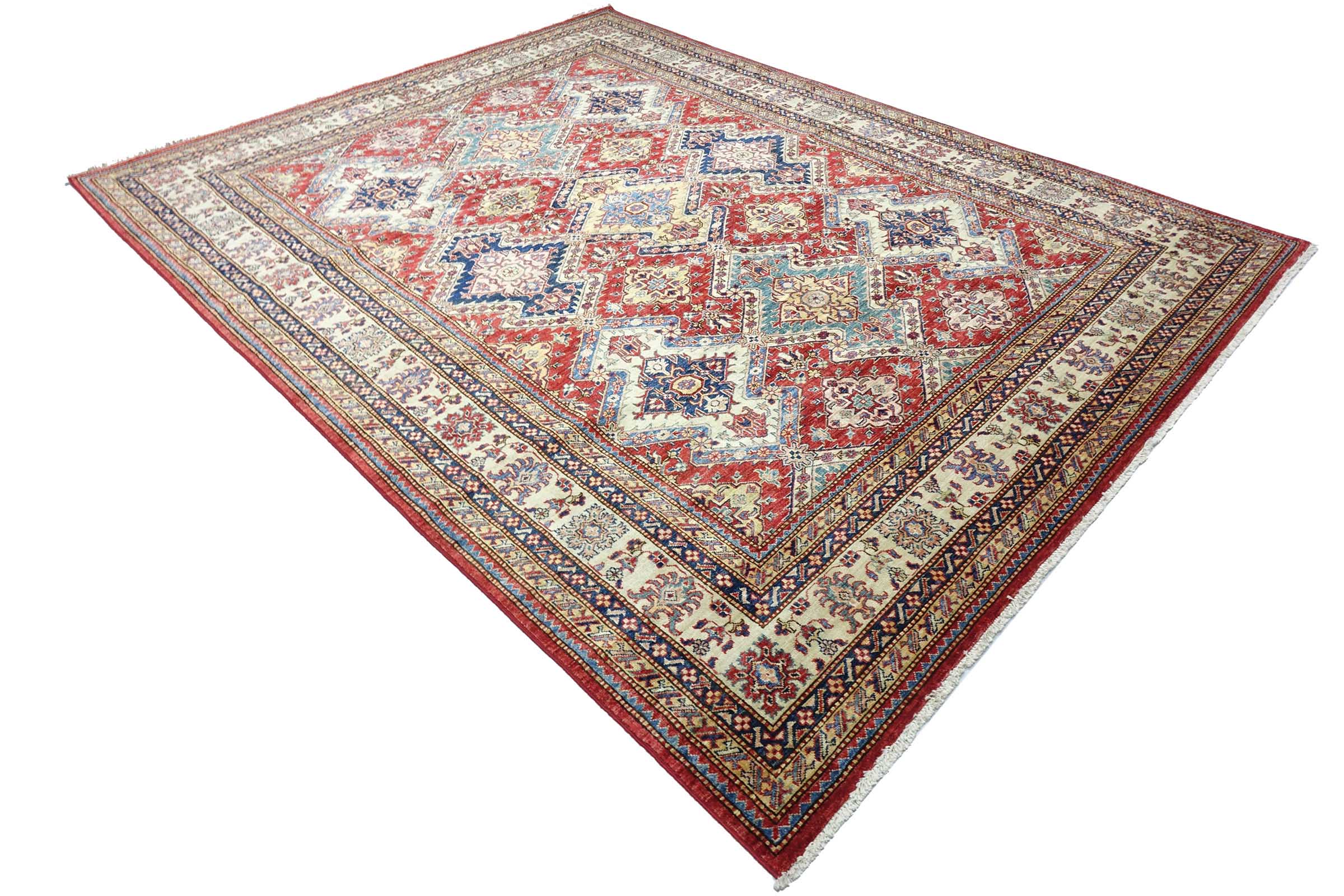 Afghan Feiner Kazak Teppich 240x310 Handgeknüpft Rot Geometrisch Orient Kurzflor