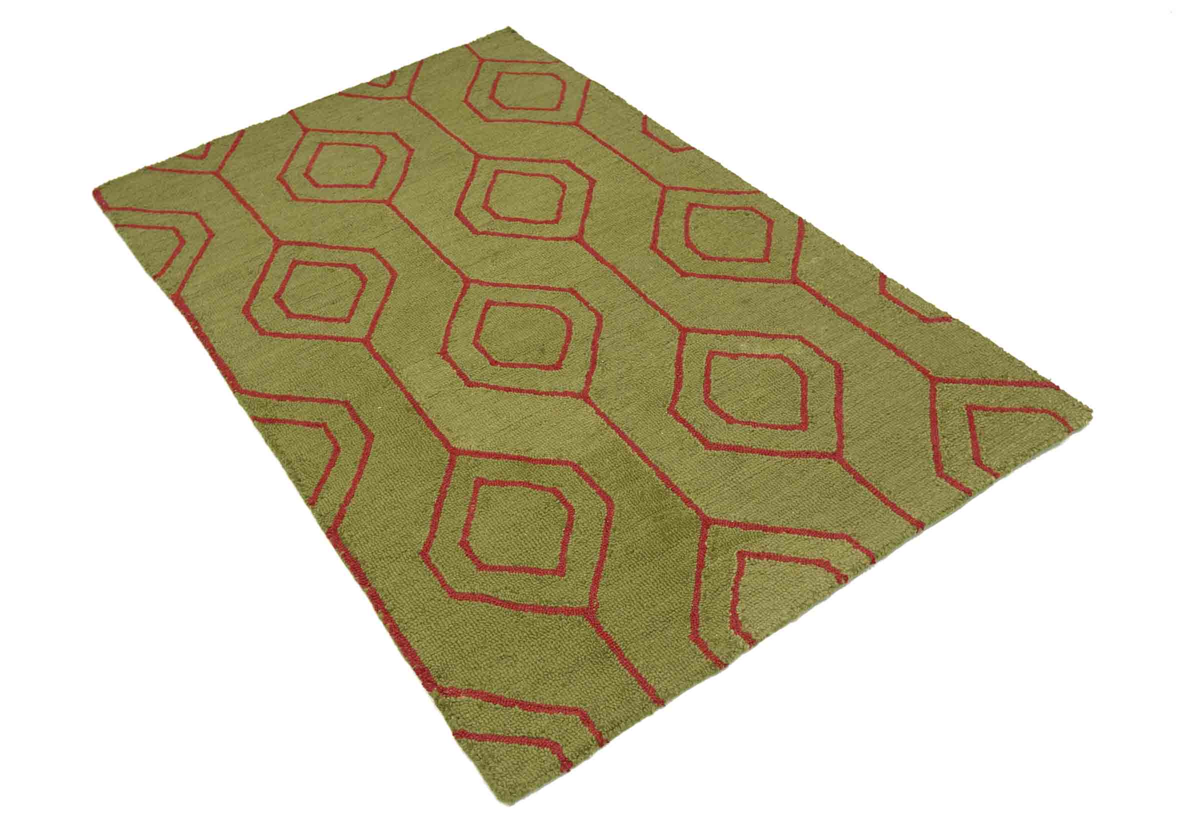 Handgefertigter Teppich 100x150 & 120x180 Grün Durchgemustert Handarbeit Modern