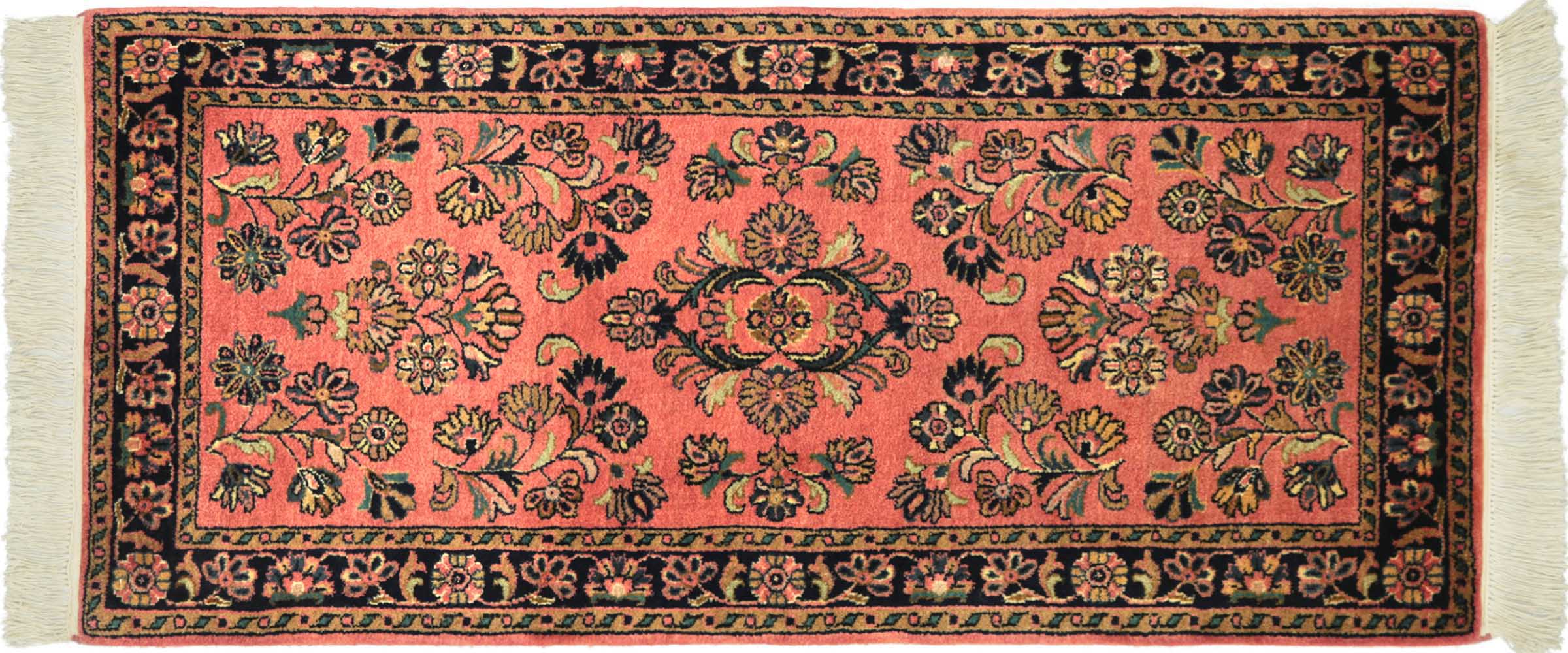 Sarough Teppich 70x140 Handgeknüpft Rosa Floral Wolle Kurzflor Rug