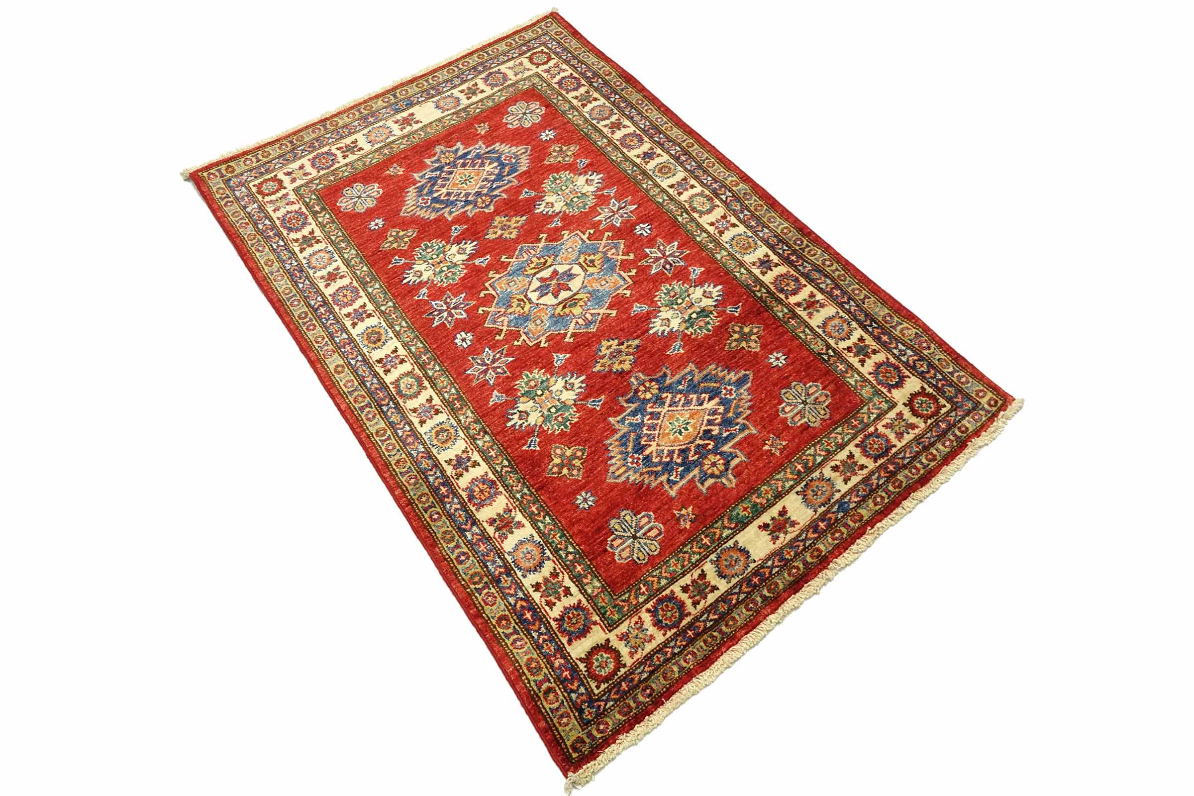 Afghan Kazak Fein 100x150 Handgeknüpft Orientteppich Rot Umrandung Wolle
