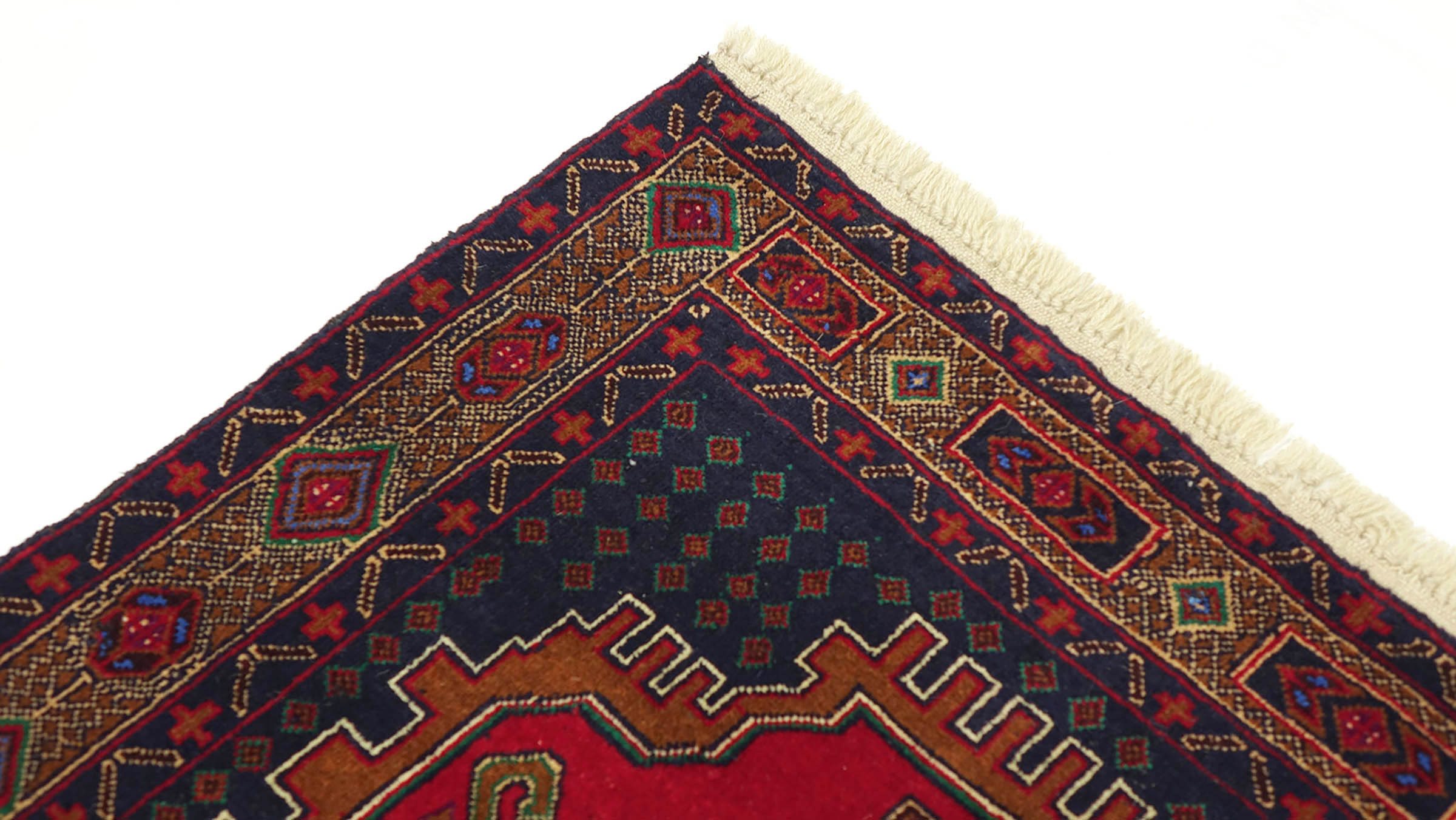 Afghan Teppich 80x150 Handgeknüpft Rot Geometrisch Orient Kurzflor Wohnzimmer