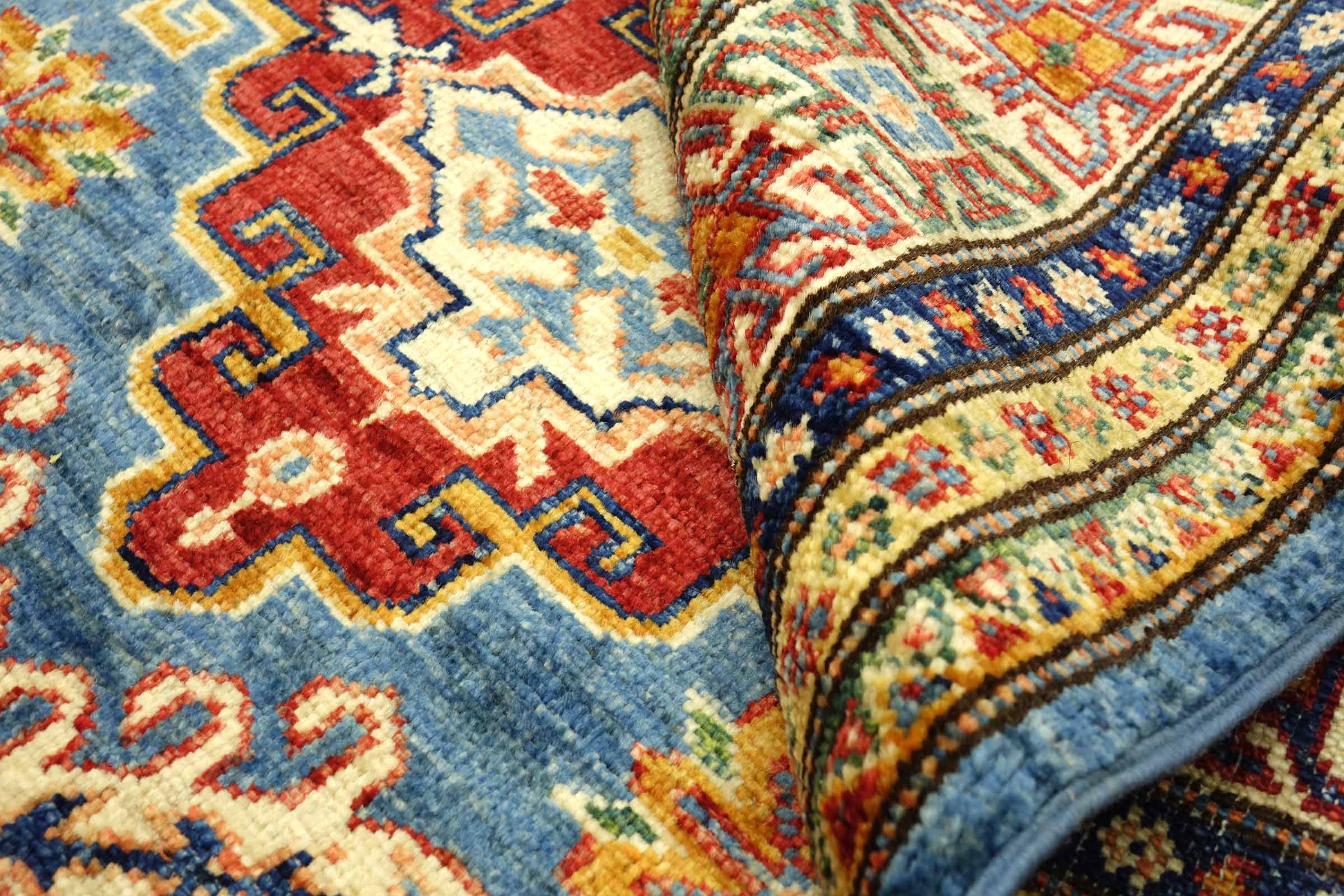 Afghan Kazak Fein 100x150 Handgeknüpft Orientteppich Blau Umrandung Wolle
