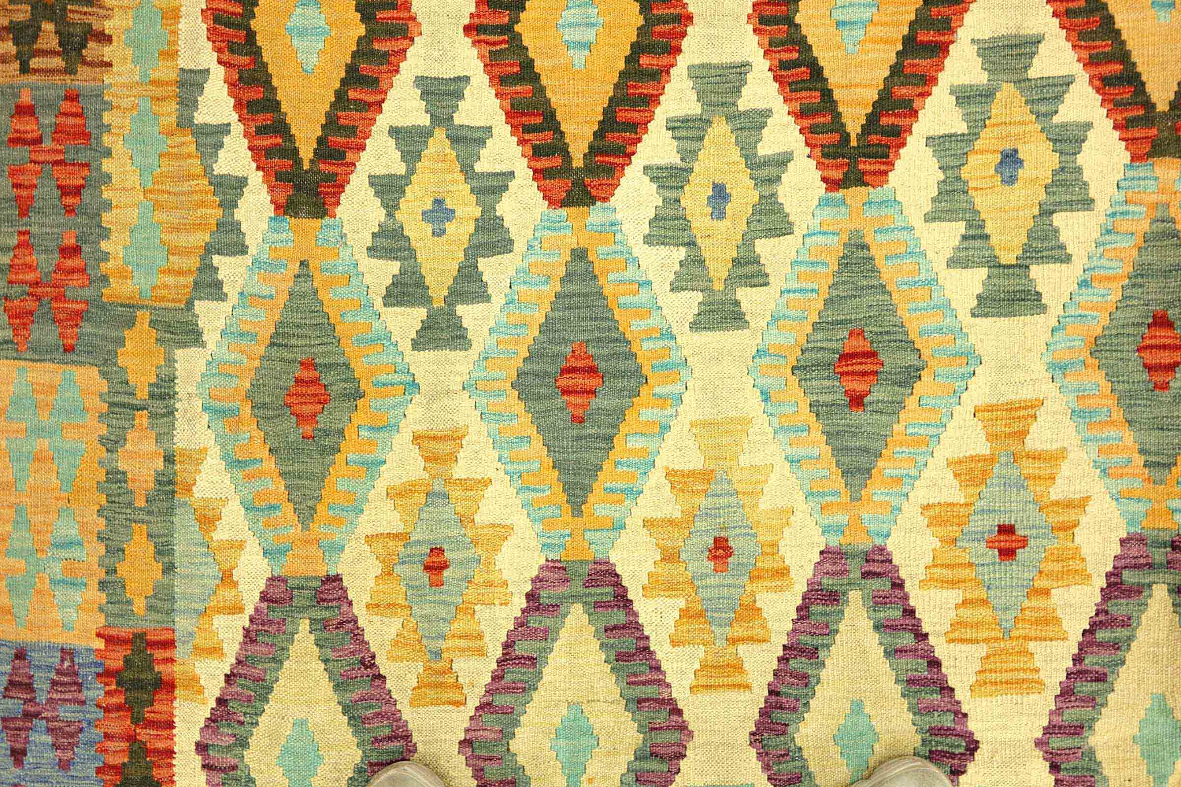 Afghan Maimana Kelim Bunt 250x350 Handgewebt Teppich Bunt Geometrisch Orient