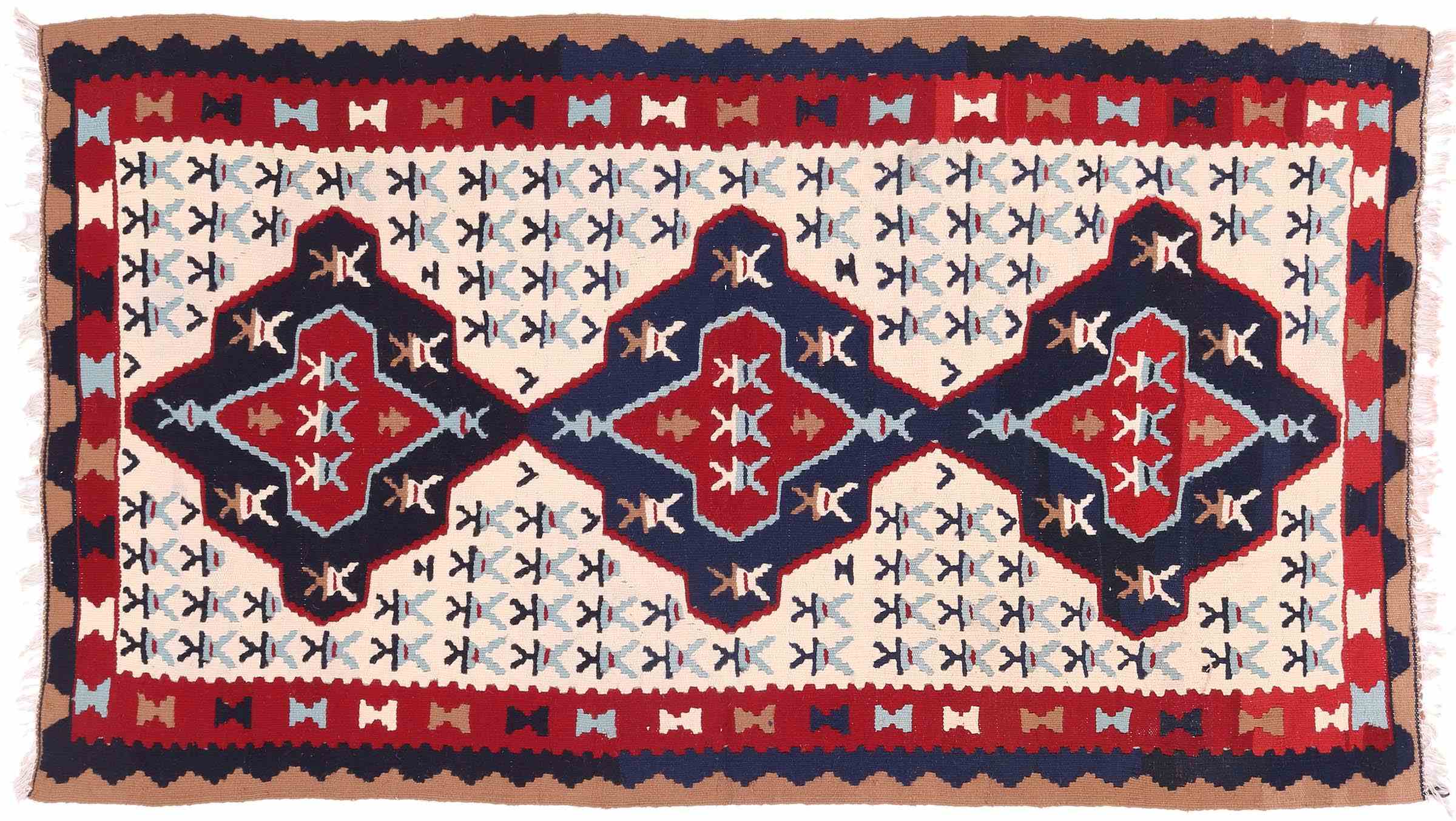 Perserteppich Kelim Ardebil 80x150 Handgewebt Beige Geometrisch Handarbeit Zimmer