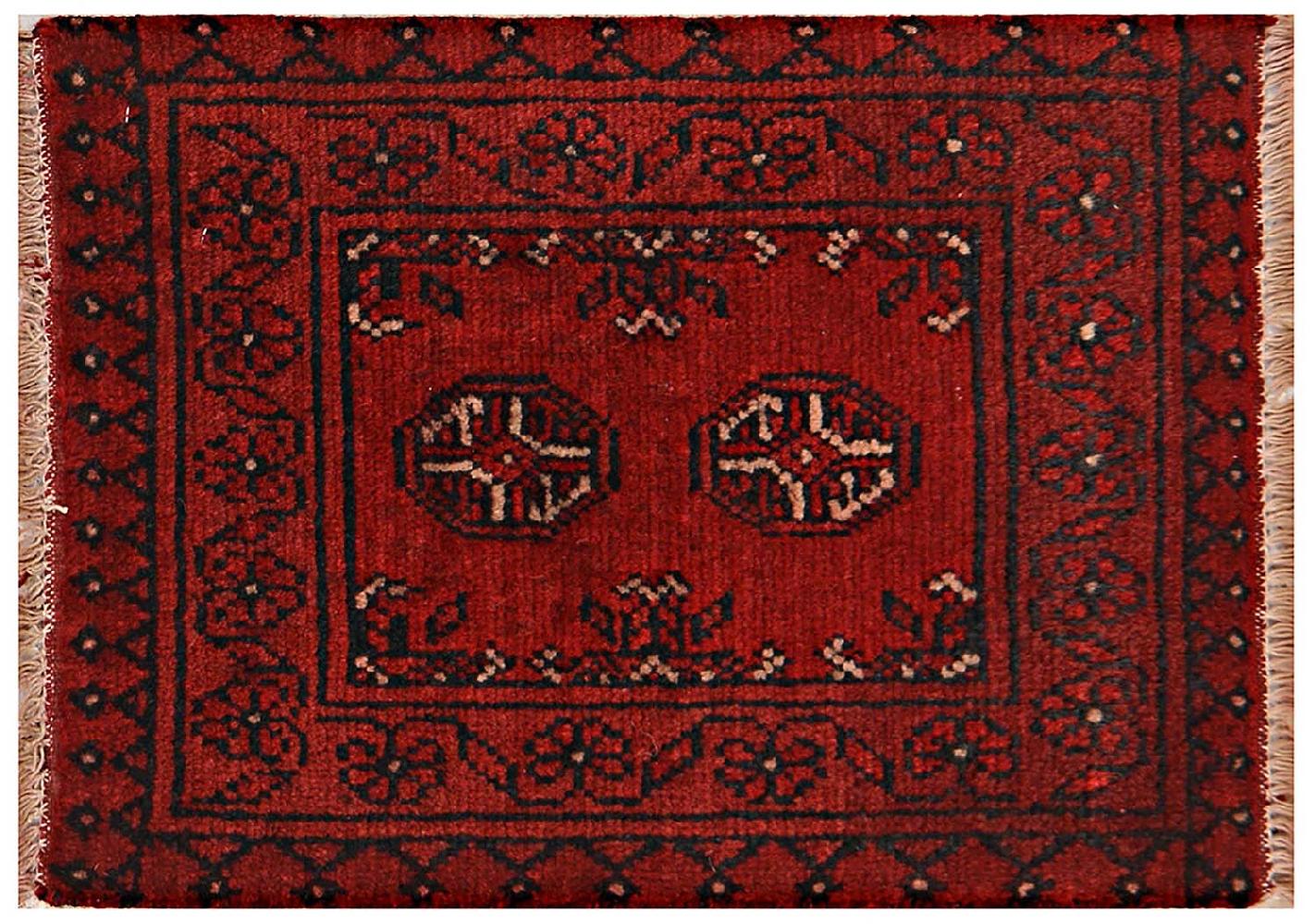 Afghan Aqcha Poshti Teppich 40x60 Handgeknüpft Rot Geometrisch Orient Kurzflor