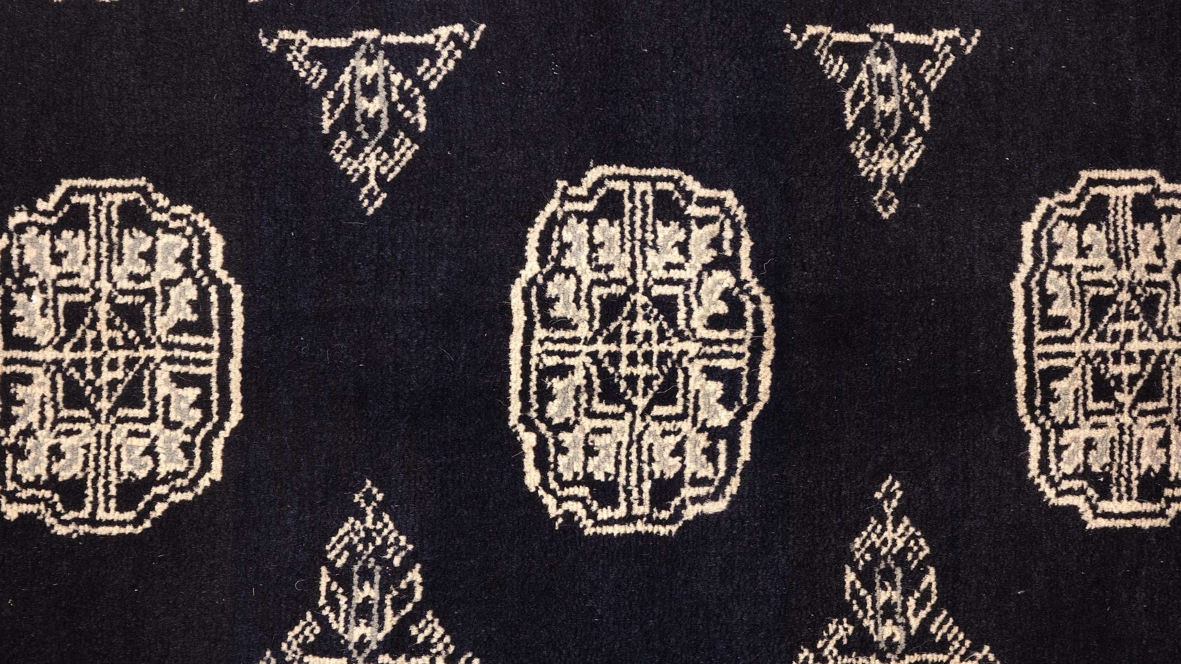 Pakistan Buchara 3ply Teppich 50x80 Handgeknüpft Schwarz Geometrisch Orient Kurzflor