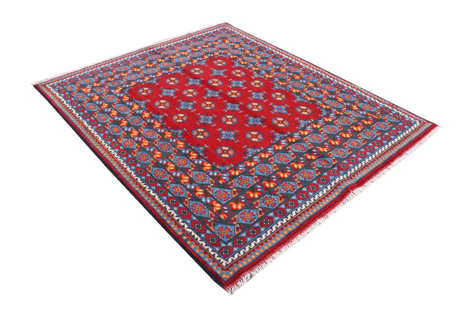 Afghan Akcha Rang Dar Teppich 160x190 Handgeknüpft Rot Durchgemustert Orient Kurzflor