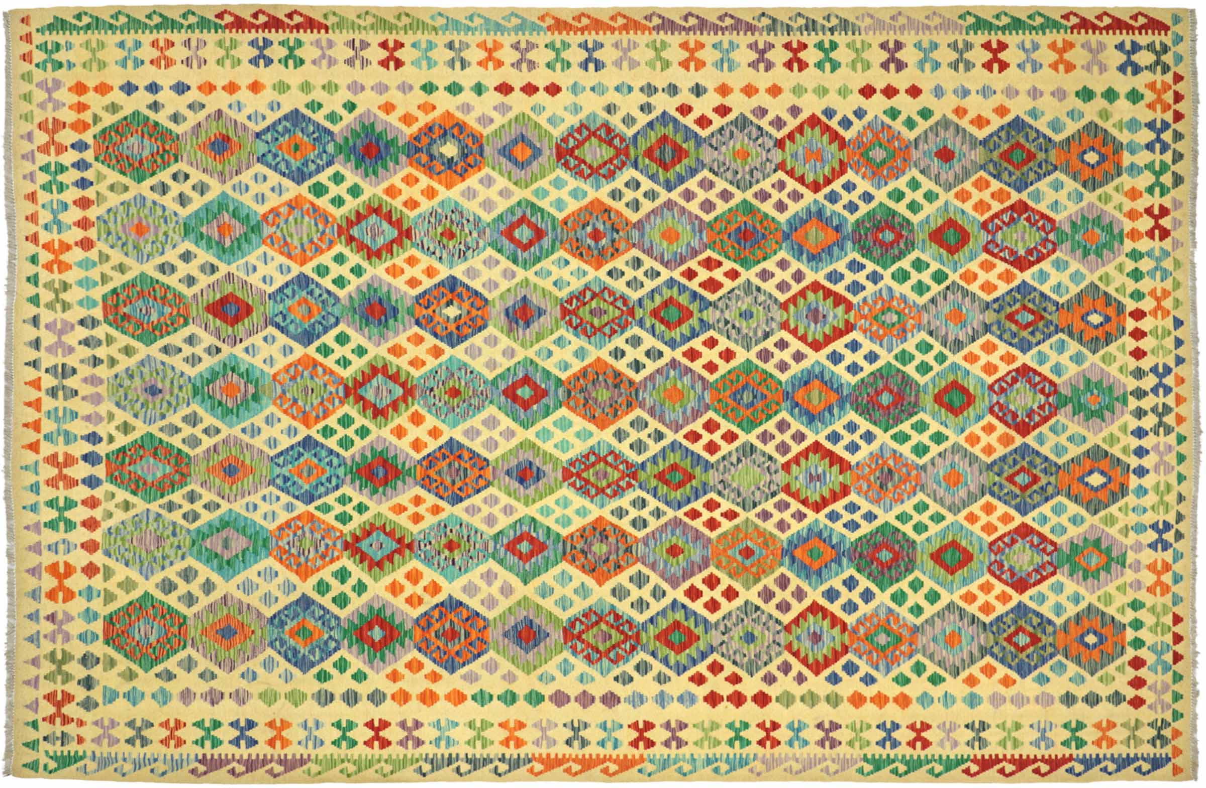 Afghan Maimana Kelim Bunt 250x350 Handgewebt Teppich Bunt Geometrisch Orient
