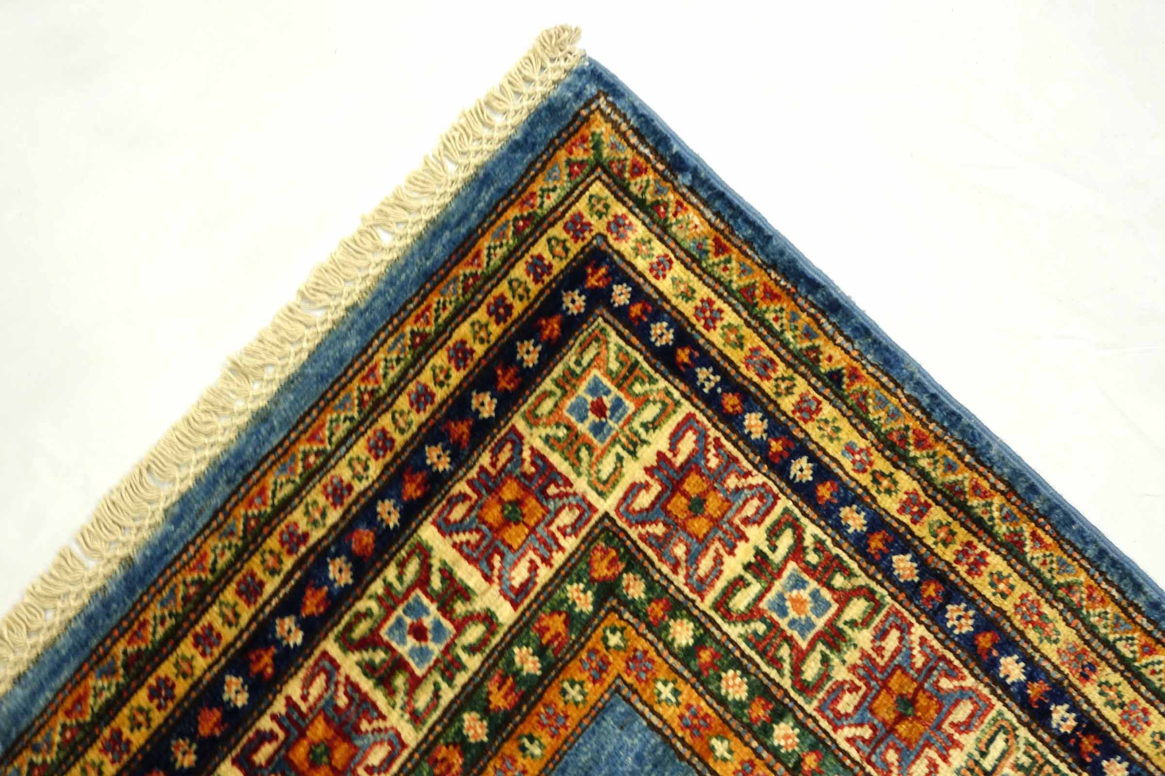 Afghan Kazak Fein 100x150 Handgeknüpft Orientteppich Blau Umrandung Wolle