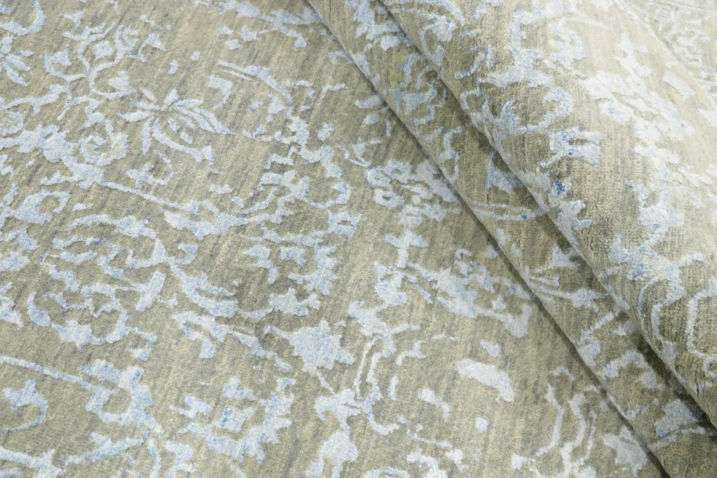 Moderner handgeknüpfter Teppich 250x300 Grau Floral Orientalisch UNIKAT Kurzflor