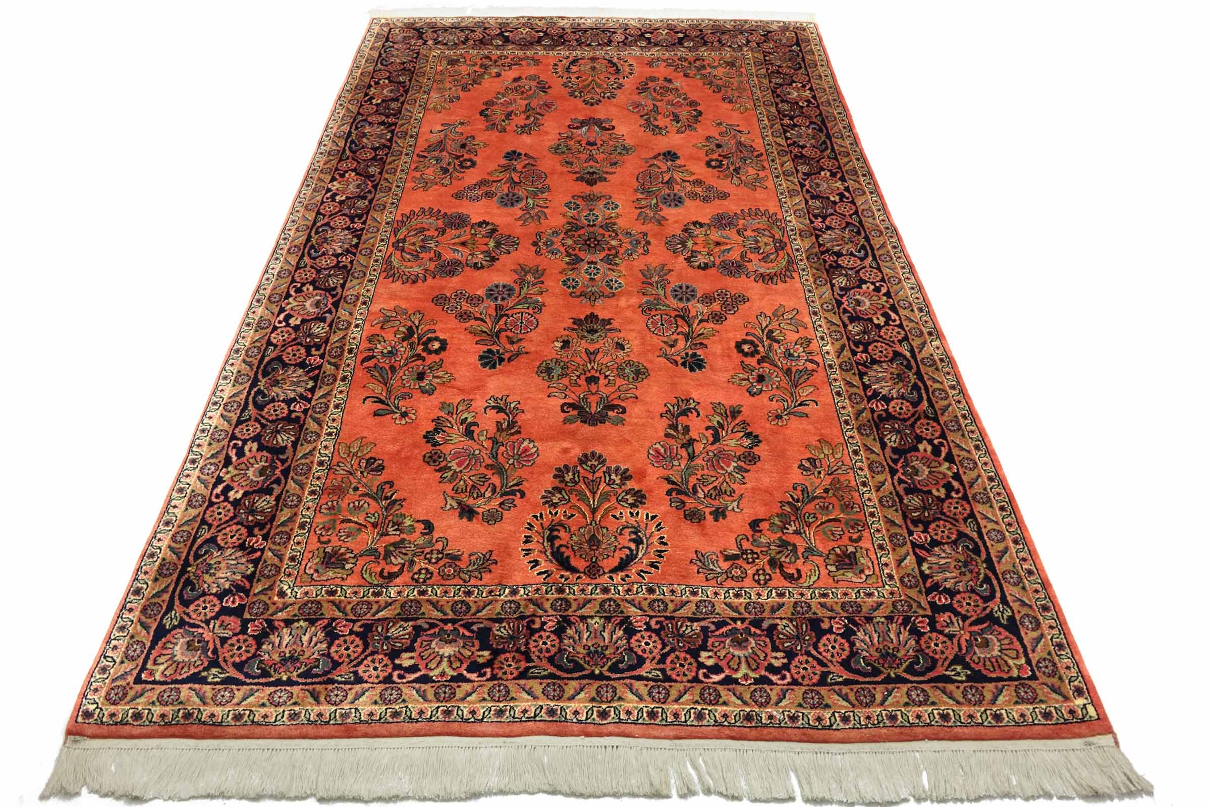 Sarough Teppich 180x290 Handgeknüpft Rosa Floral Wolle Kurzflor Rug