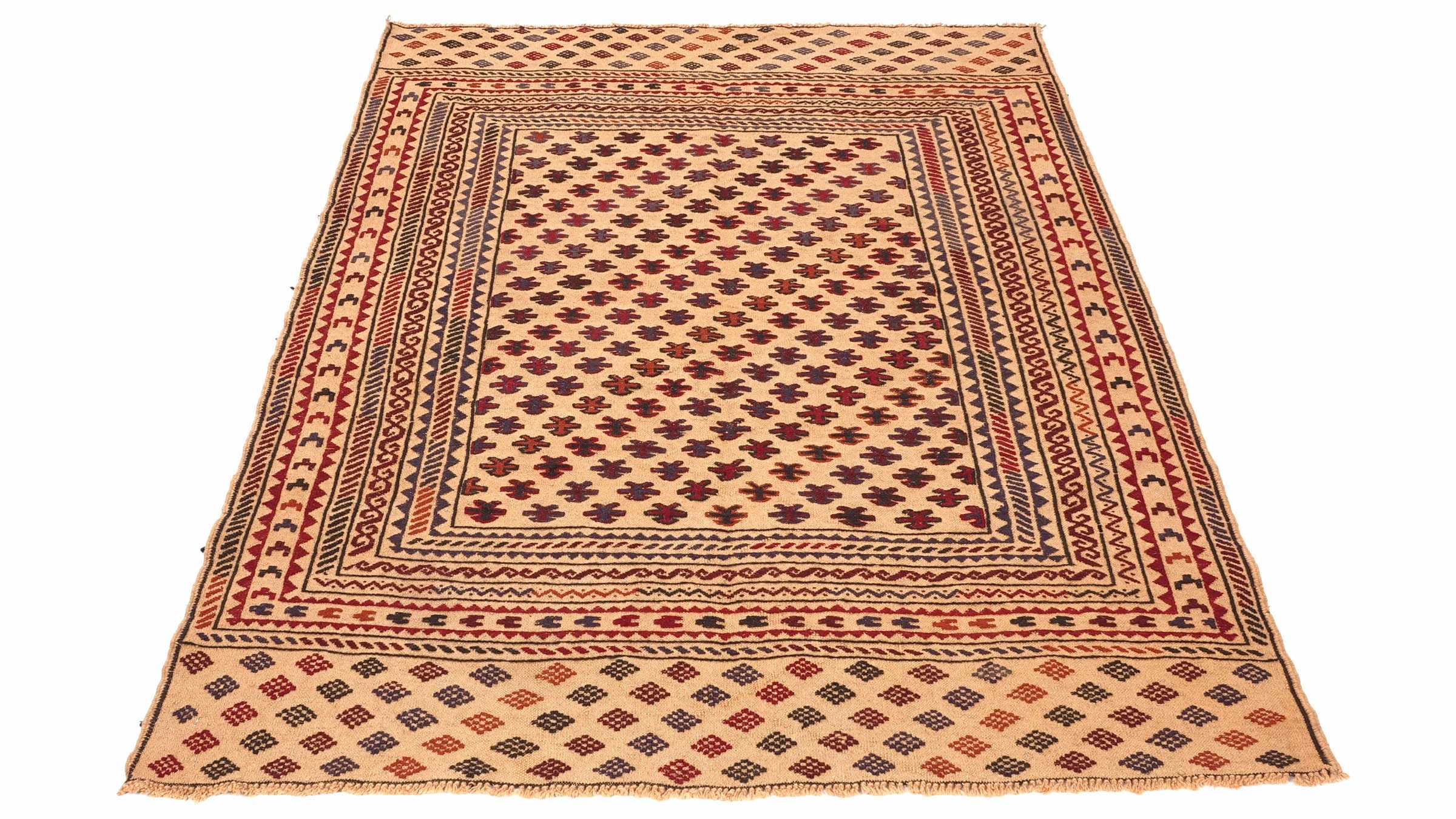 Afghan Kelim Gol Barjasta Teppich 120x180 Handgewebt Gold Geometrisch Handarbeit Gewebt