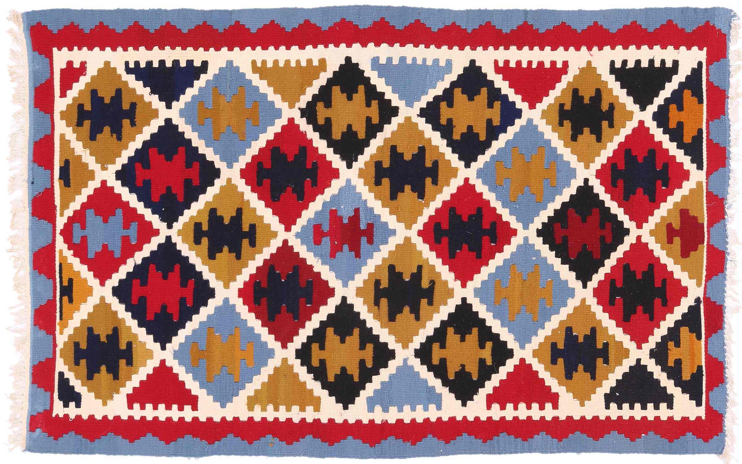 Perserteppich Kelim Ardebil 100x150 Handgewebt Blau Geometrisch Handarbeit Zimmer