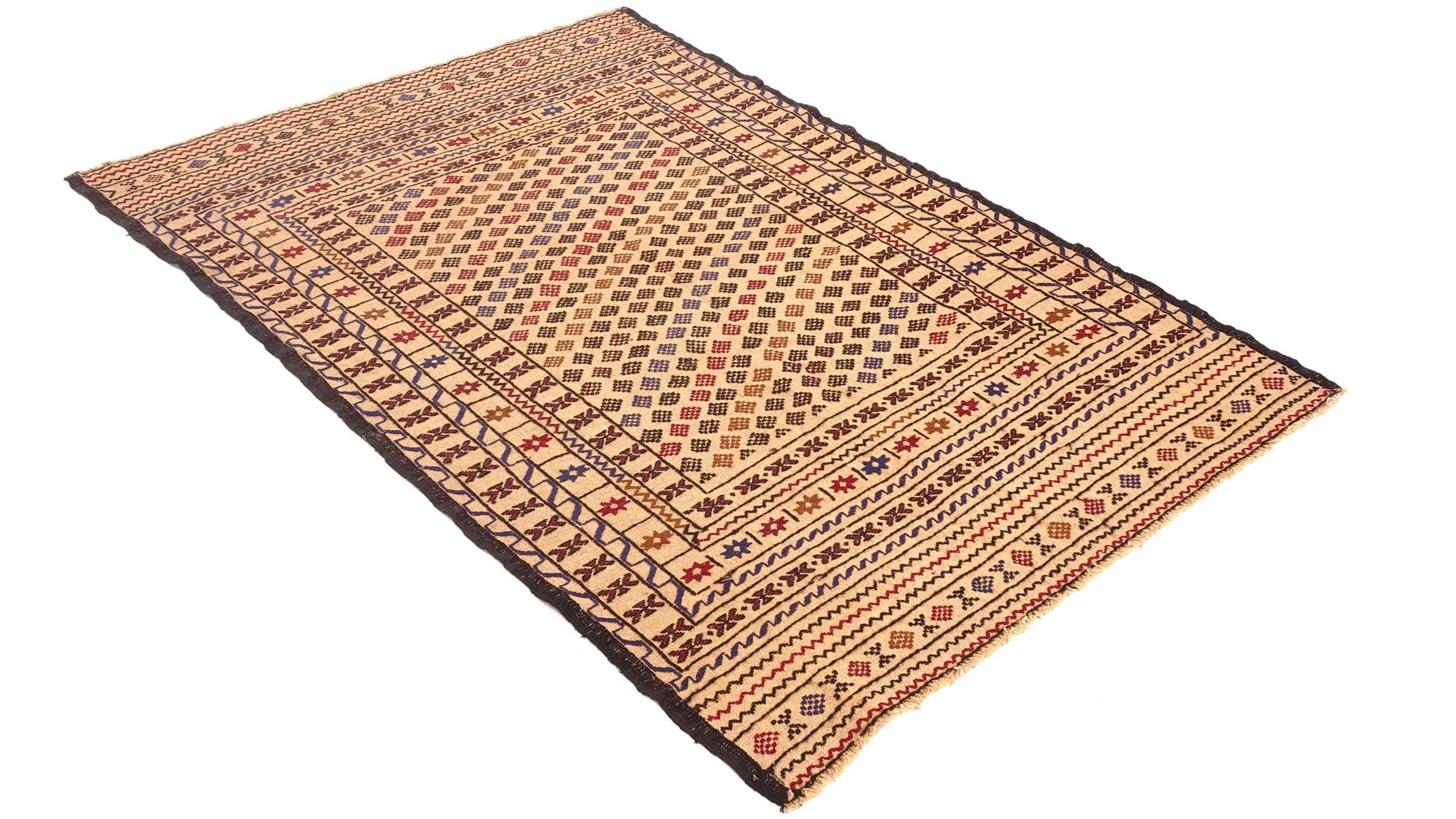 Afghan Kelim Gol Barjasta Teppich 120x180 Handgewebt Gold Geometrisch Handarbeit Gewebt