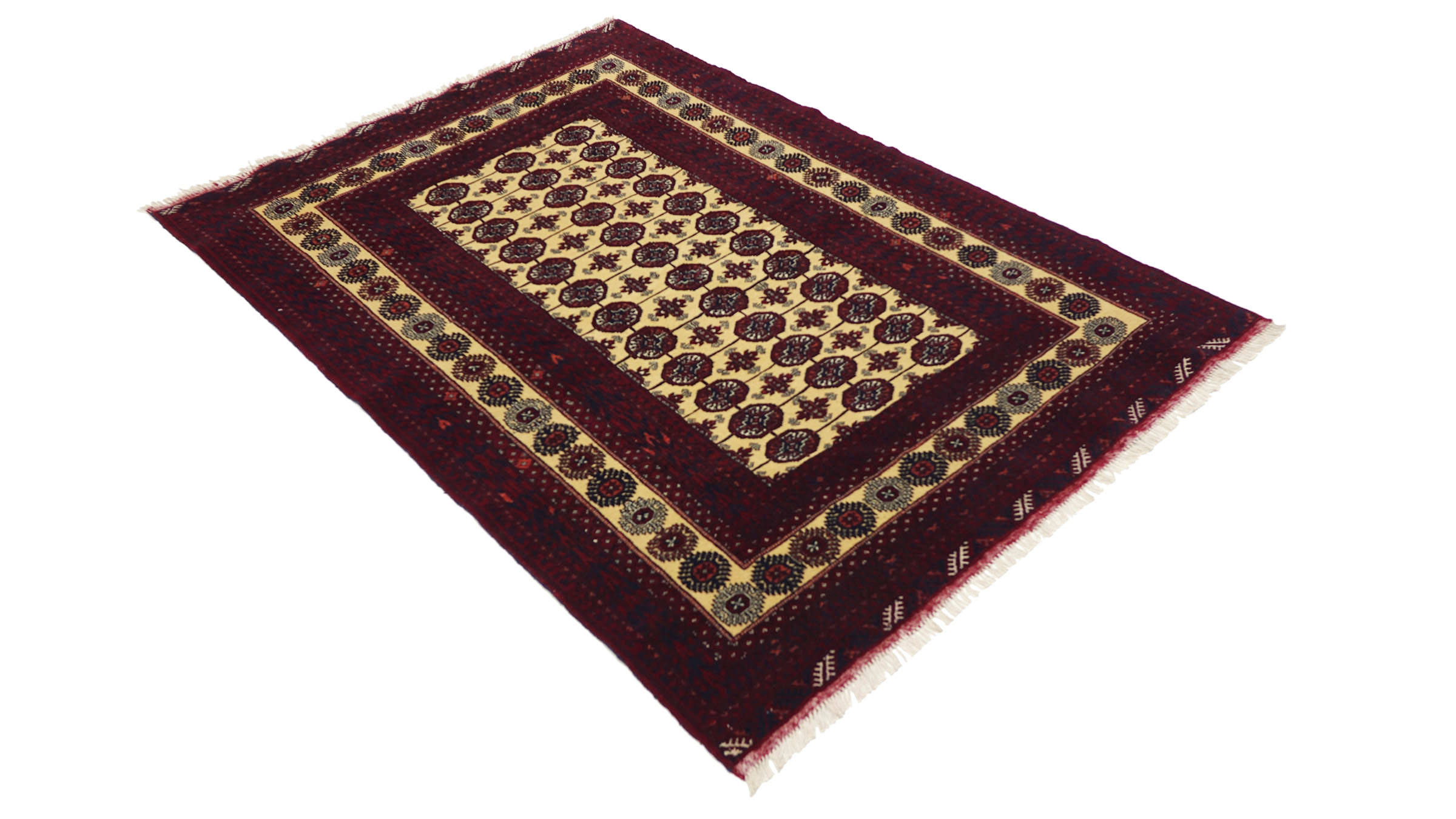 Afghan Teppich 130x180 Handgeknüpft Beige Geometrisch Orient Kurzflor Wohnzimmer