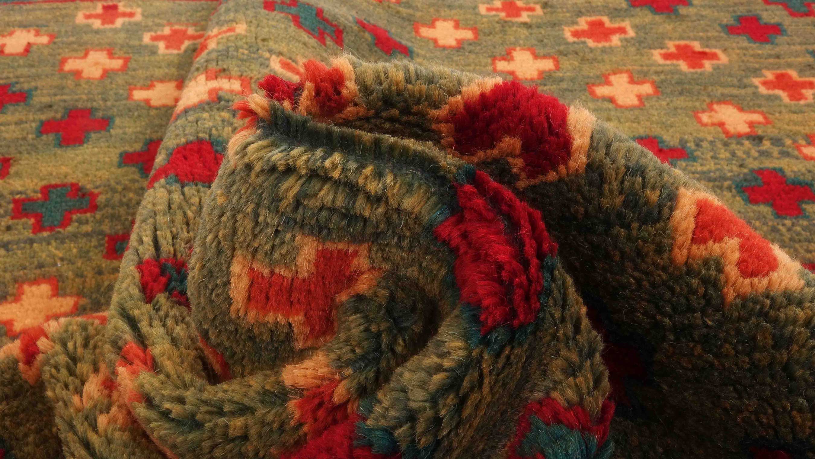 Gabbeh Teppich 110x180 Handgeknüpft Dunkelgrün Durchgemustert Orientalisch UNIKAT