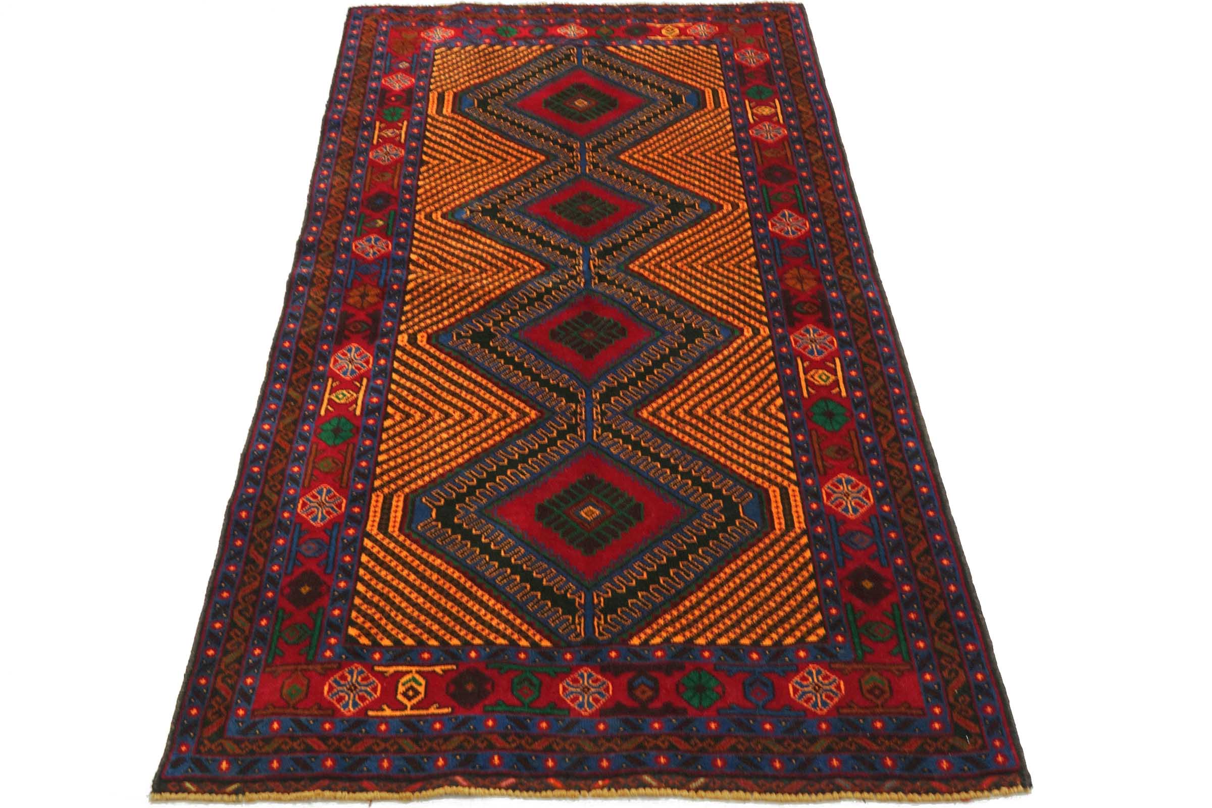 Afghan Belutsch Baluch 110x200 Handgeknüpft Orientteppich Beige Geometrisch